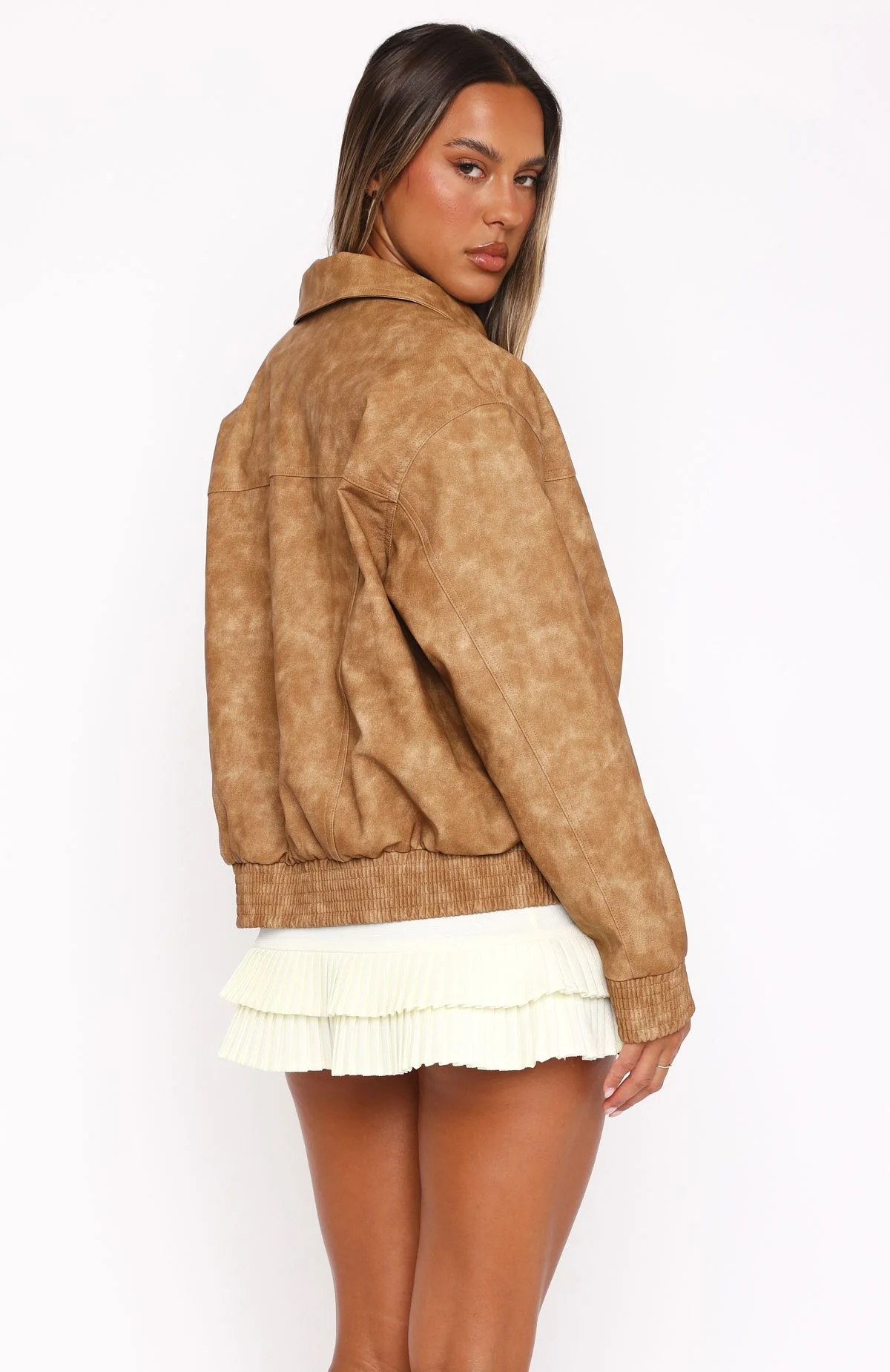 Make Things Right PU Bomber Jacket Tan - White Fox Boutique