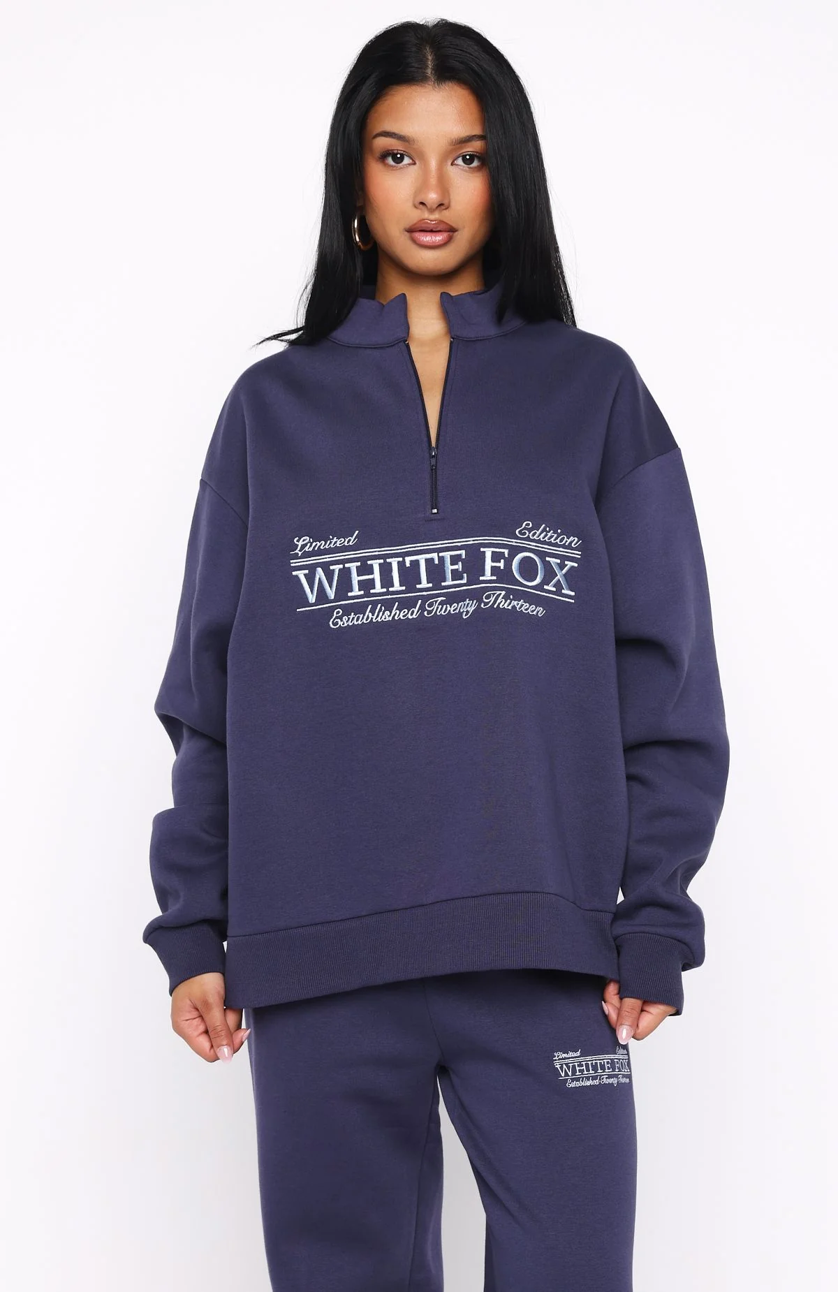 Standing My Ground Zip Front Sweater Navy - White Fox Boutique