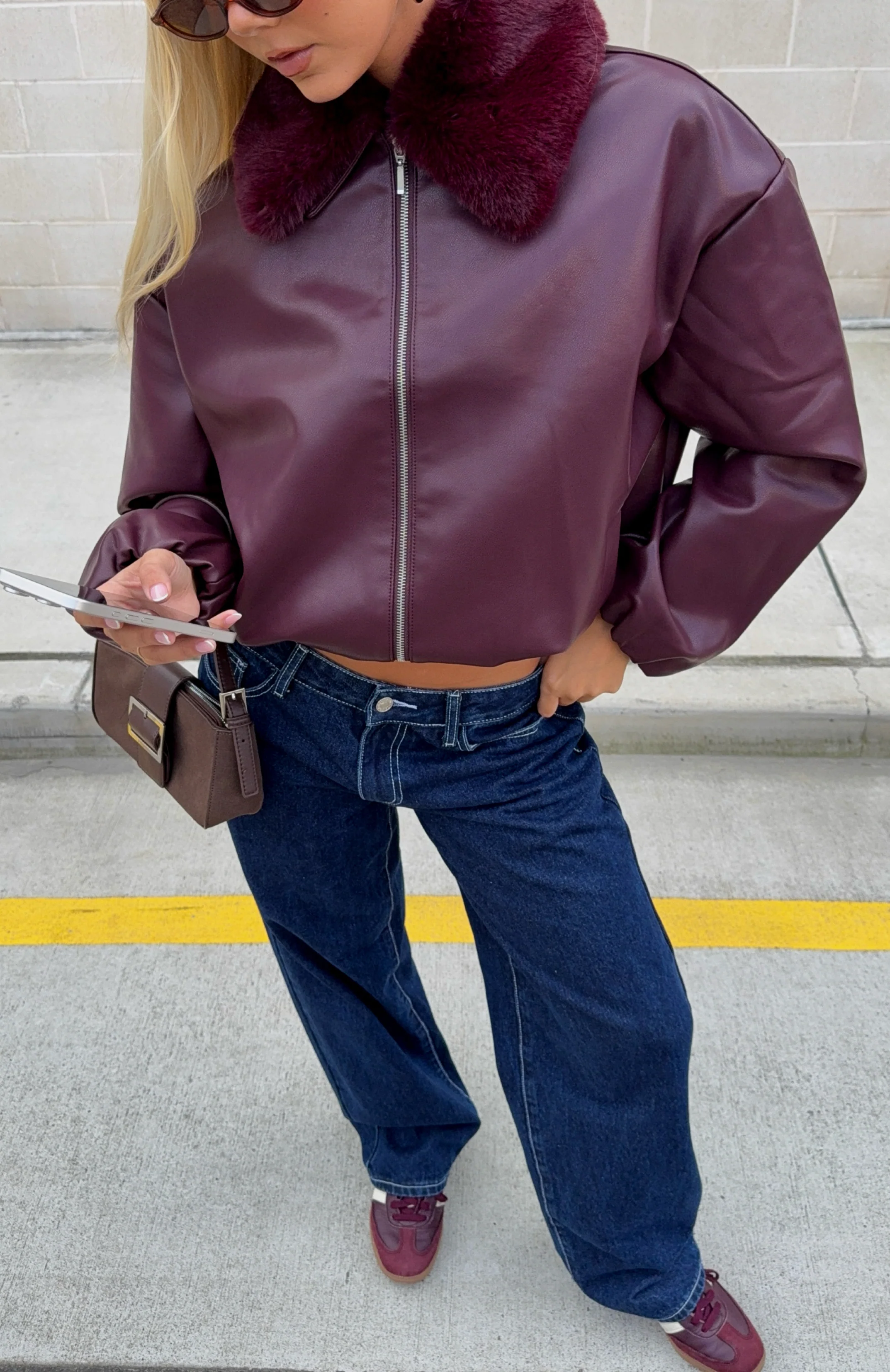 No Competition Pu Bomber Jacket Burgundy - White Fox Boutique