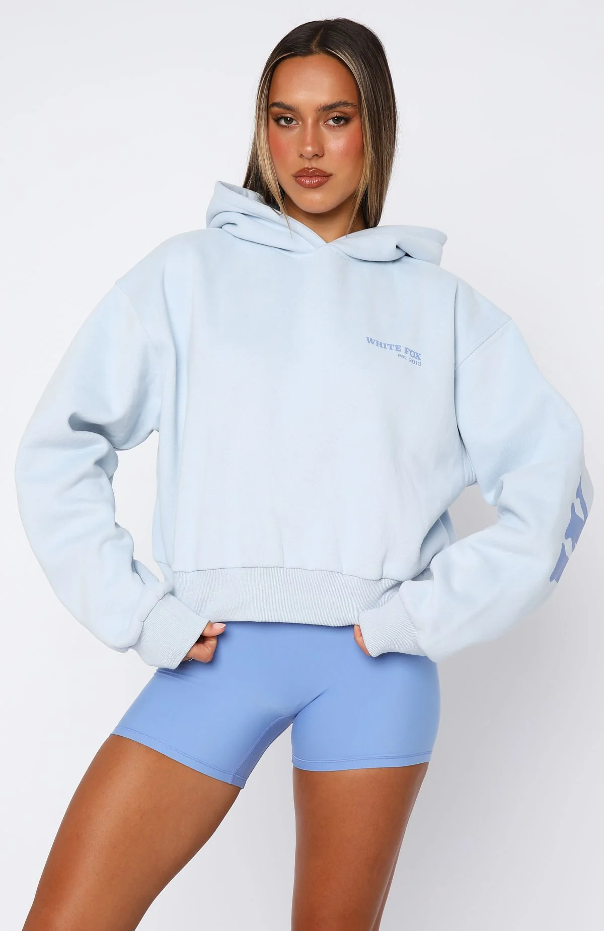 Serving Up Cropped Hoodie Baby Blue - White Fox Boutique