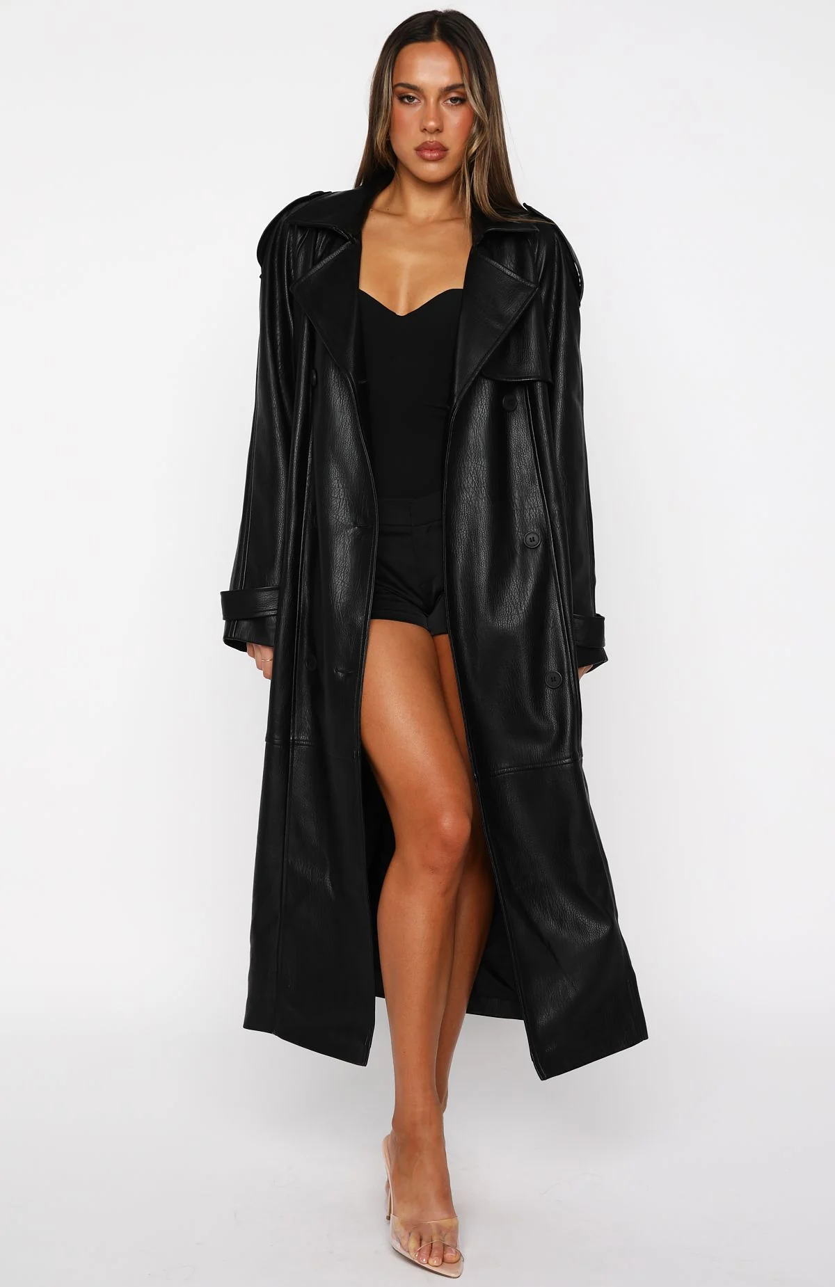 Do I Ever Pu Trench Coat Black - White Fox Boutique