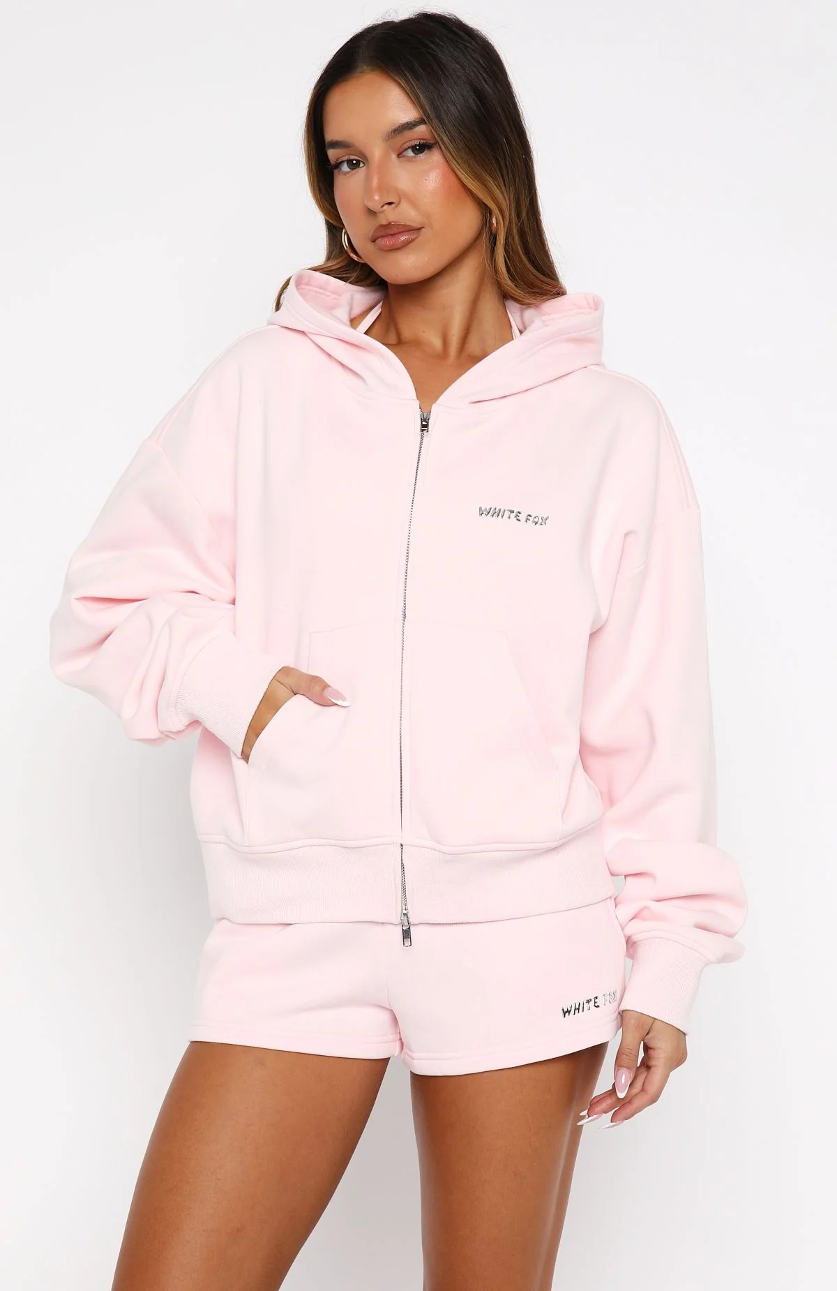 Test Drive Boxy Zip Front Hoodie Icy Pink - White Fox Boutique