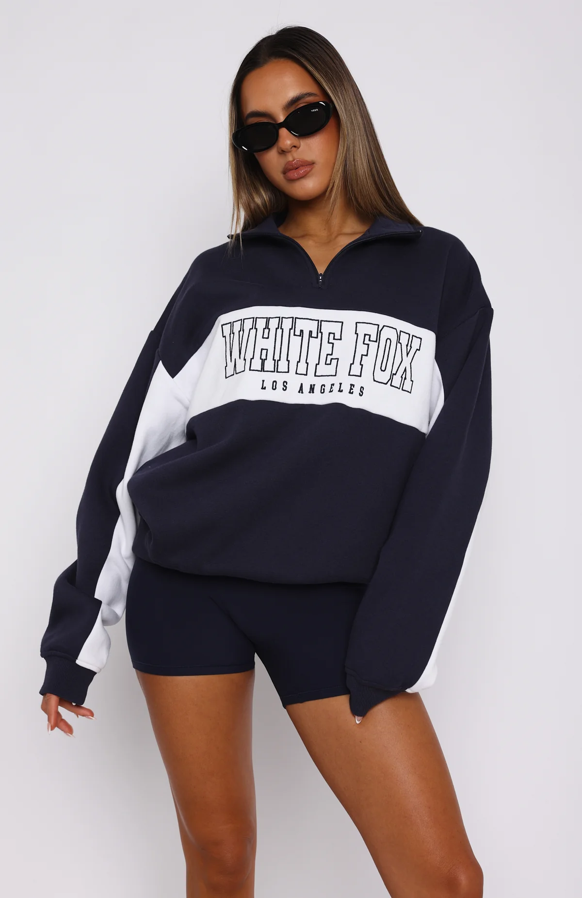 Jokes On You Zip Front Sweater Navy - White Fox Boutique