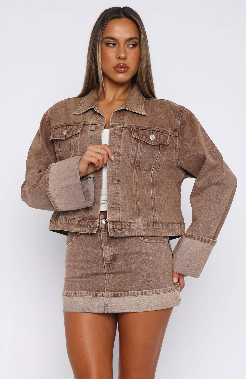 Charlotte Denim Jacket Tan Wash - White Fox Boutique