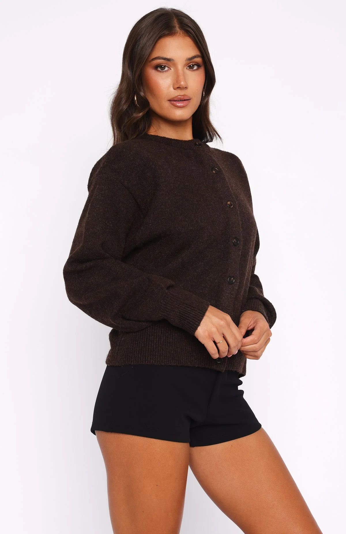 Helping Hand Knit Cardigan Dark Chocolate - White Fox Boutique