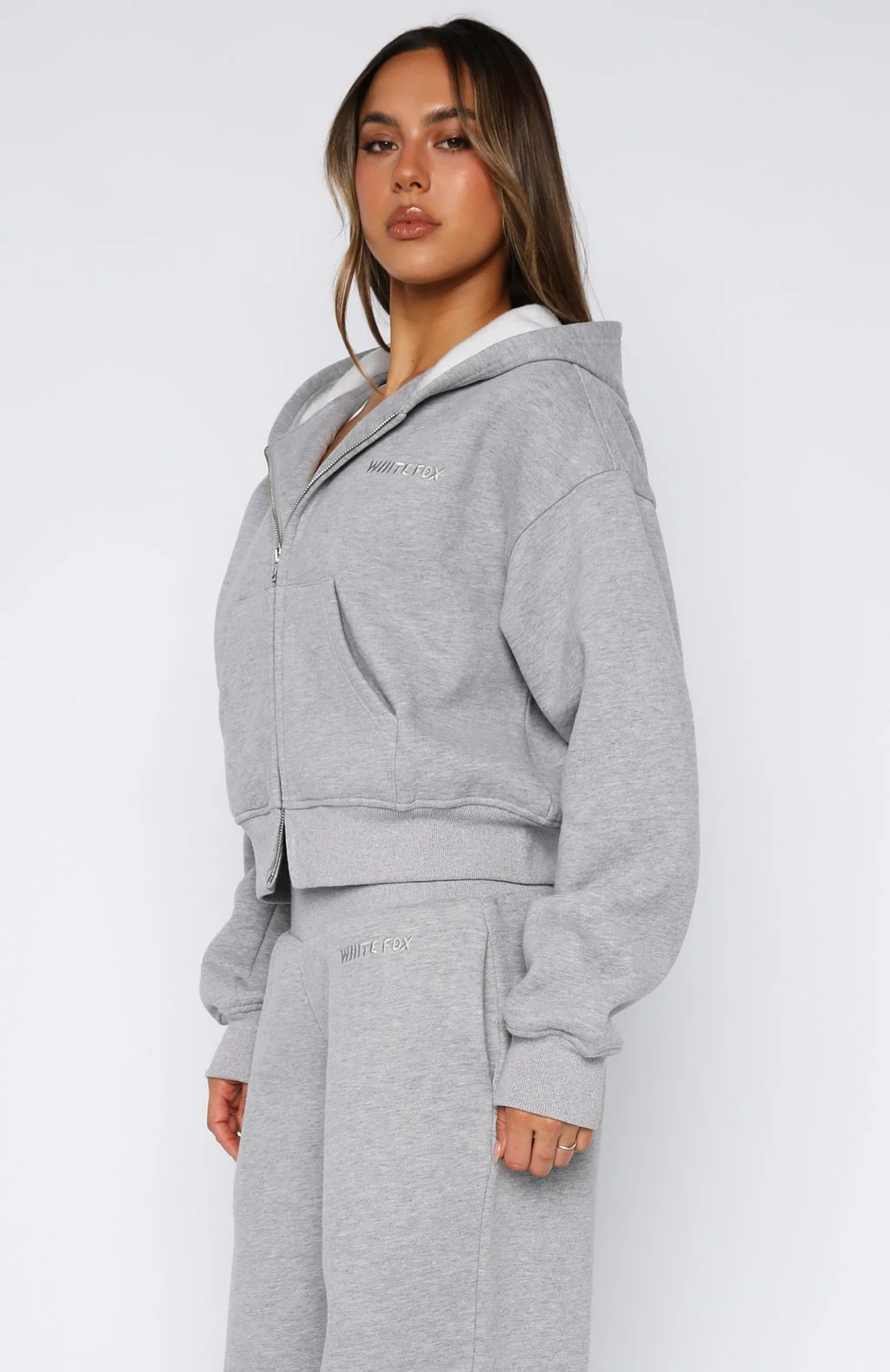 Come A Long Way Boxy Zip Front Hoodie Grey Marle - White Fox Boutique