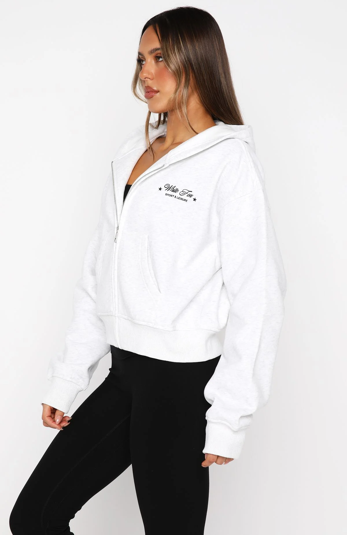 Just Try Again Boxy Zip Front Hoodie Grey Marle - White Fox Boutique