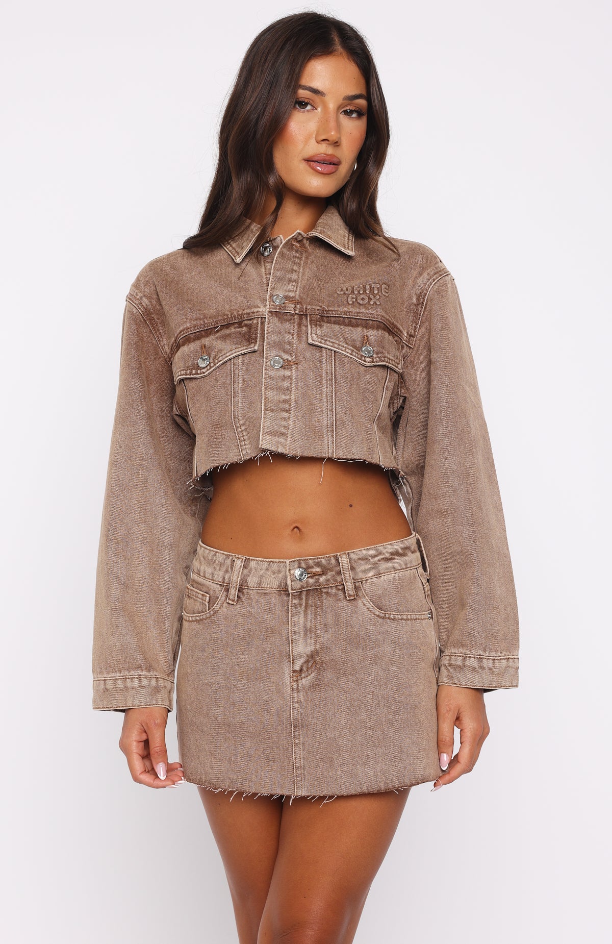 Something To Prove Cropped Denim Jacket Tan Wash - White Fox Boutique
