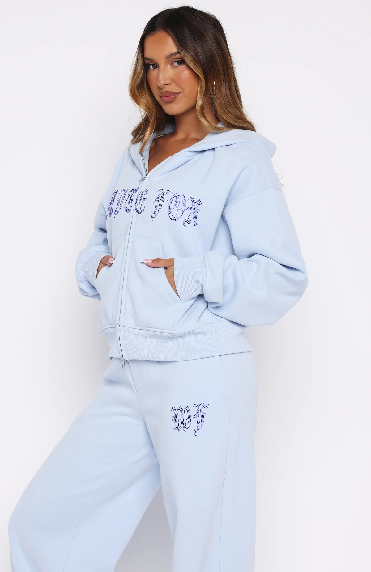 Lucky Ones Boxy Zip Front Hoodie Baby Blue - White Fox Boutique