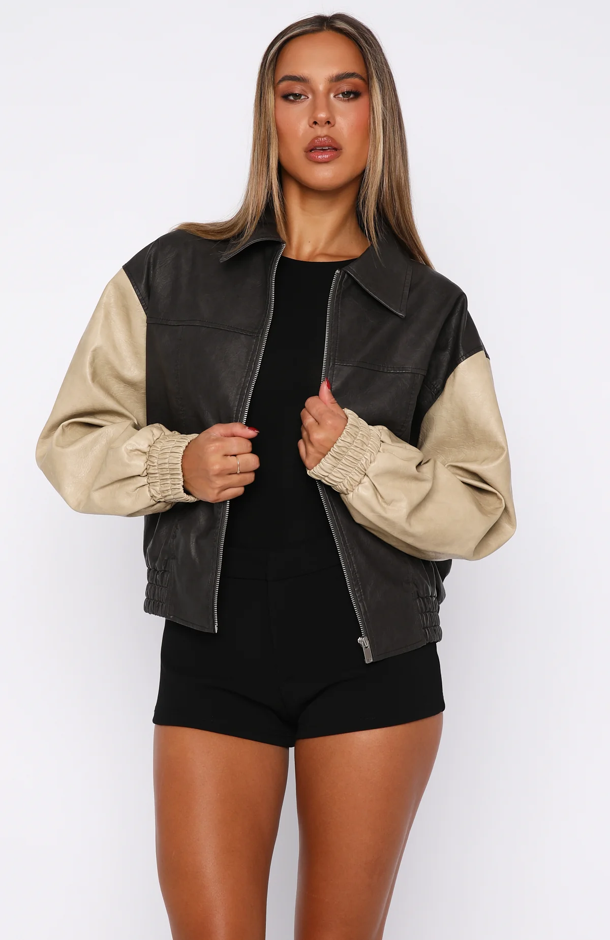 Like A Pro PU Jacket Black/Beige - White Fox Boutique