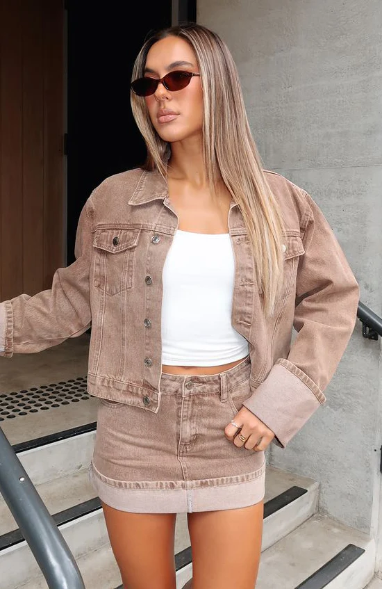 Charlotte Denim Jacket Tan Wash - White Fox Boutique