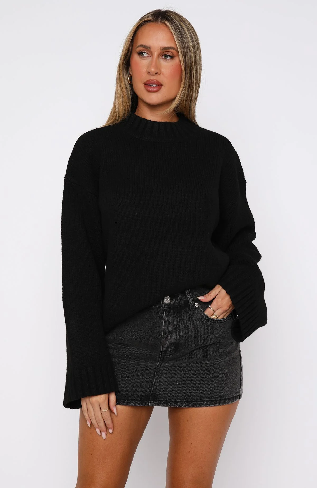 Winter's Chill Knit Sweater Black - White Fox Boutique