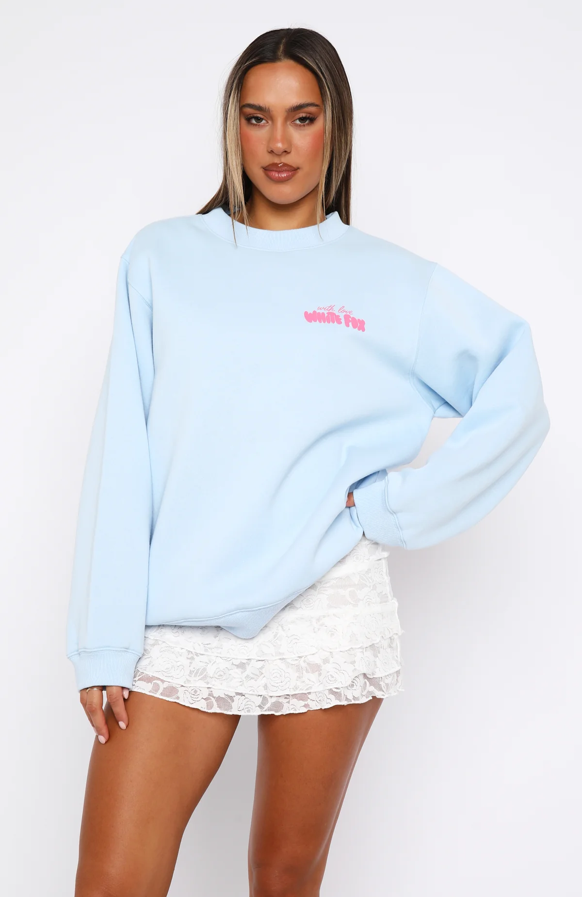 With Love & Romance Oversized Sweater Baby Blue - White Fox Boutique