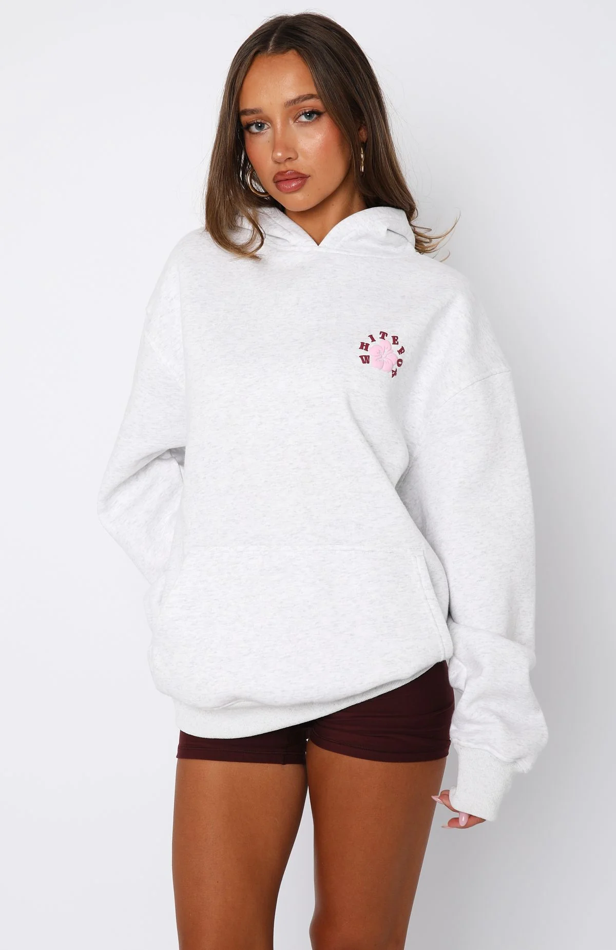 Keep Blooming Oversized Hoodie Grey Marle - White Fox Boutique