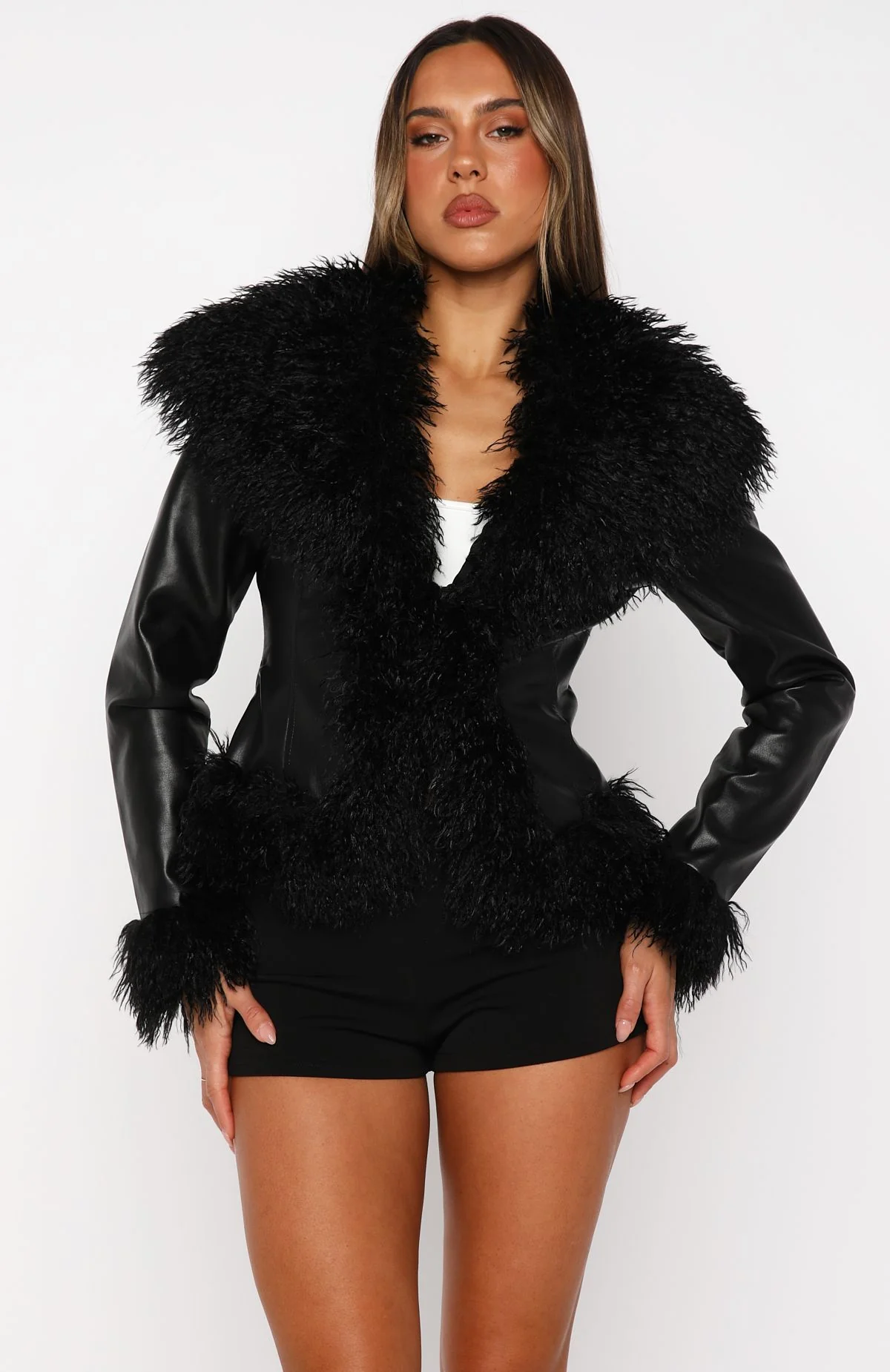 Level Playing Field PU Jacket Black - White Fox Boutique