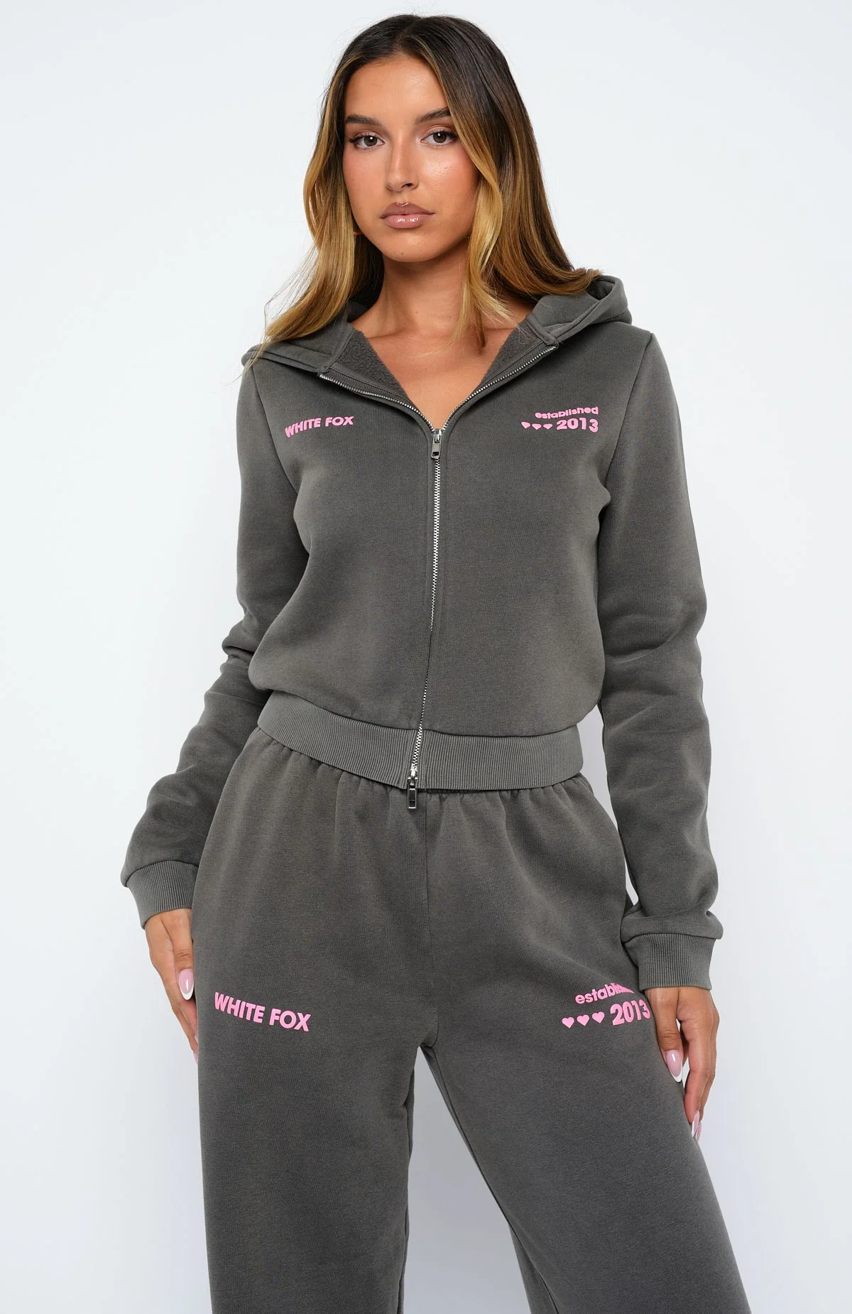 Down For Whatever Slim Zip Front Hoodie Charcoal Wash - White Fox Boutique