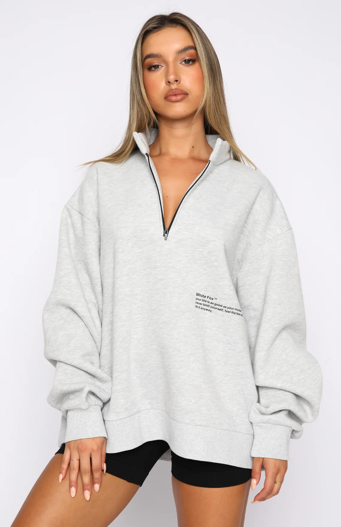 Caught Up With You Zip Front Sweater Grey Marle - White Fox Boutique