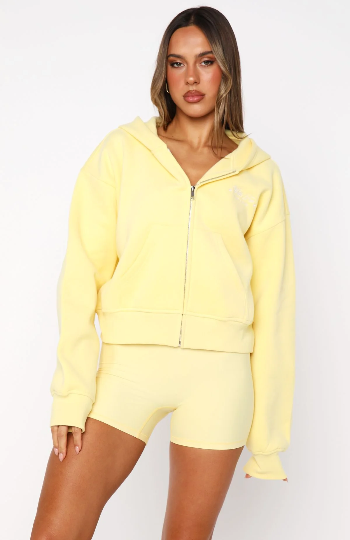 Just Try Again Boxy Zip Front Hoodie Honey - White Fox Boutique