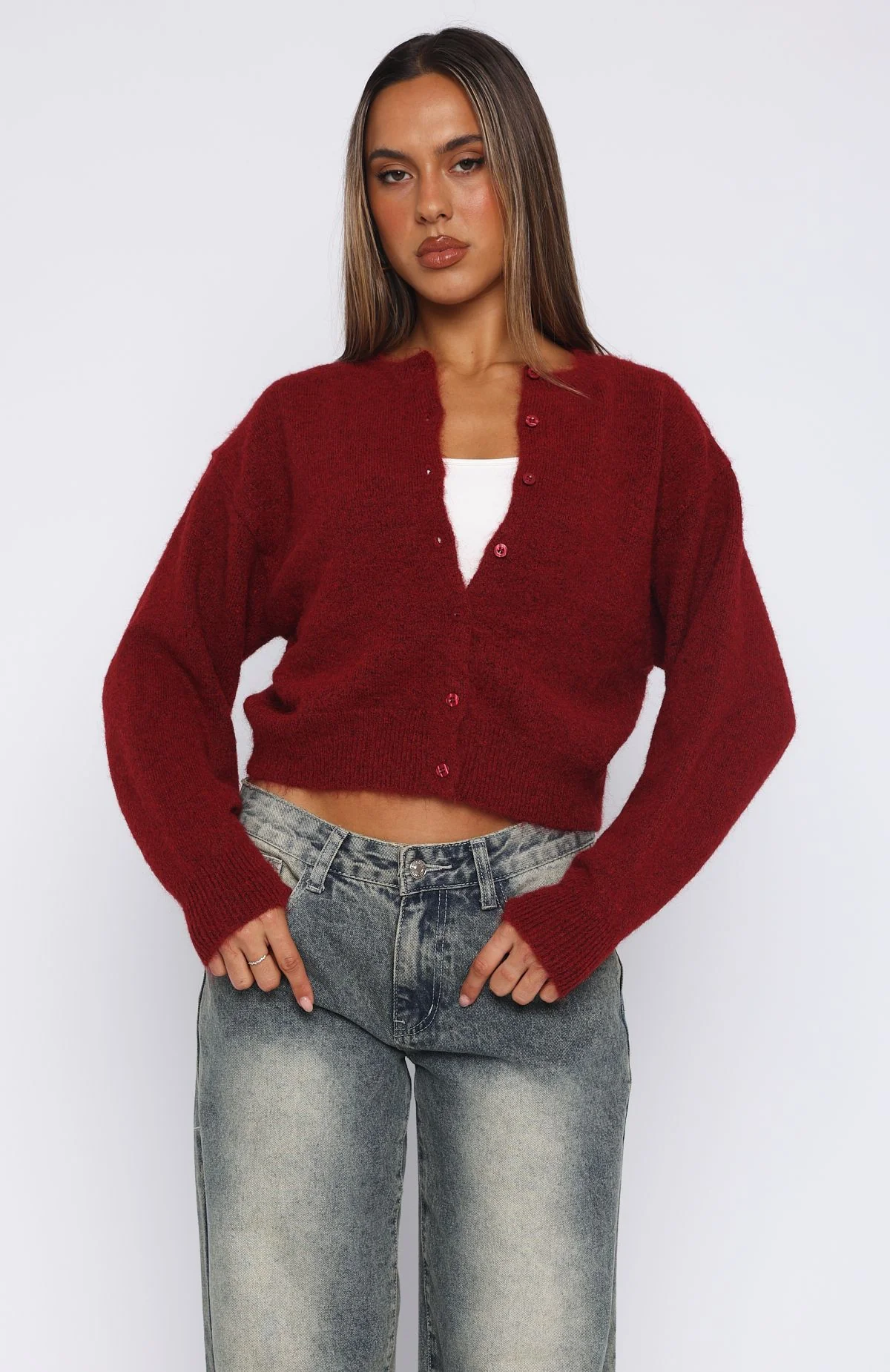 Warm Whispers Knit Cardigan Burgundy - White Fox Boutique