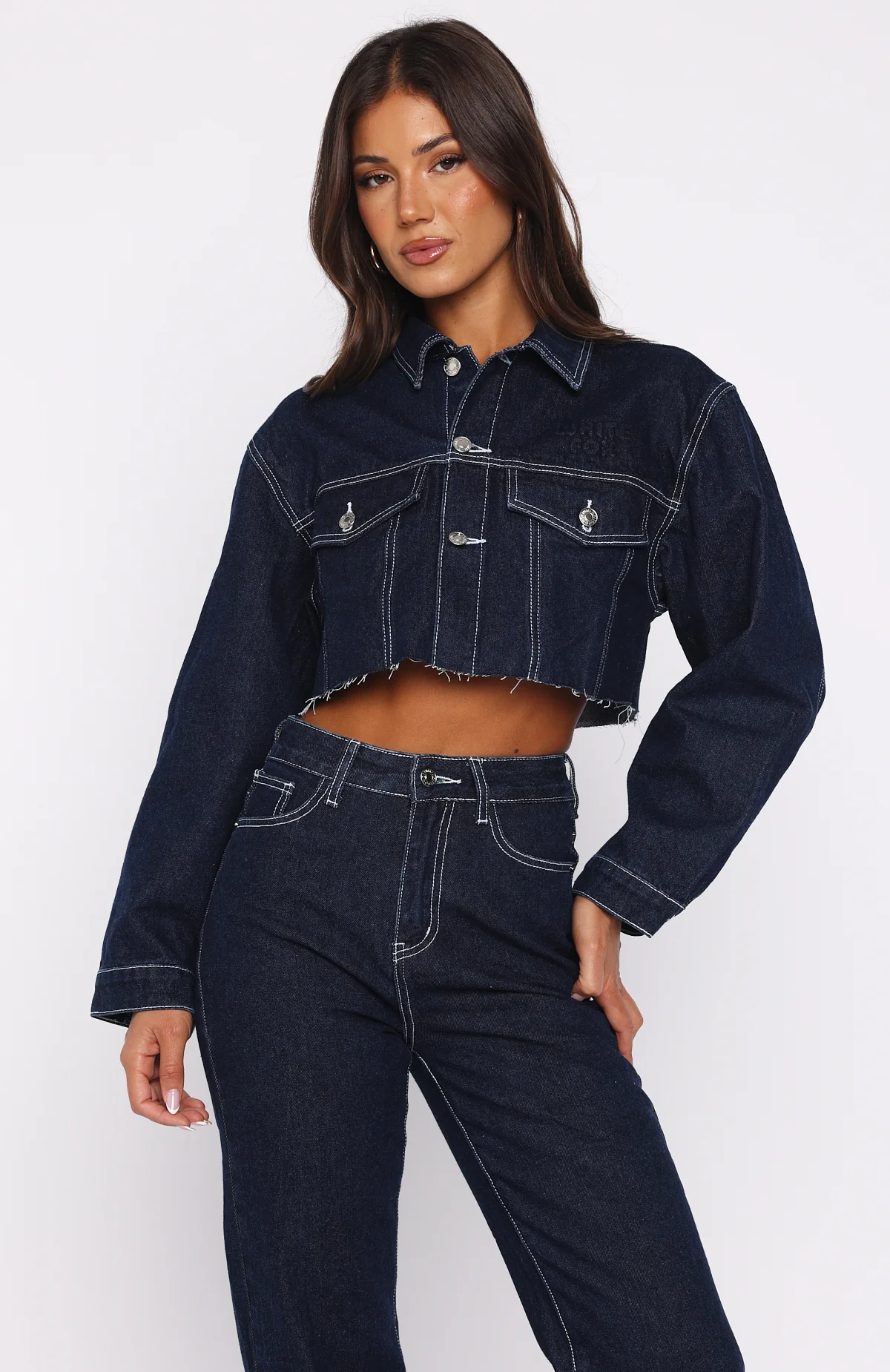Something To Prove Cropped Denim Jacket Dark Indigo - White Fox Boutique