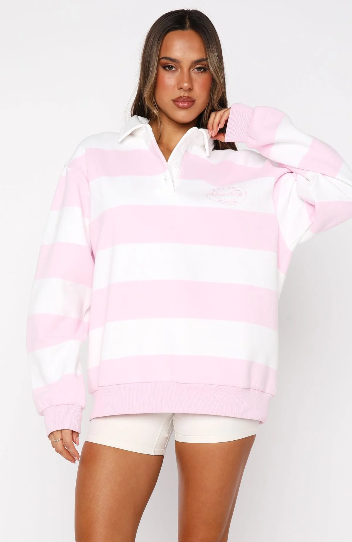 Moving Fast Oversized Henley Sweater Ballet Pink - White Fox Boutique