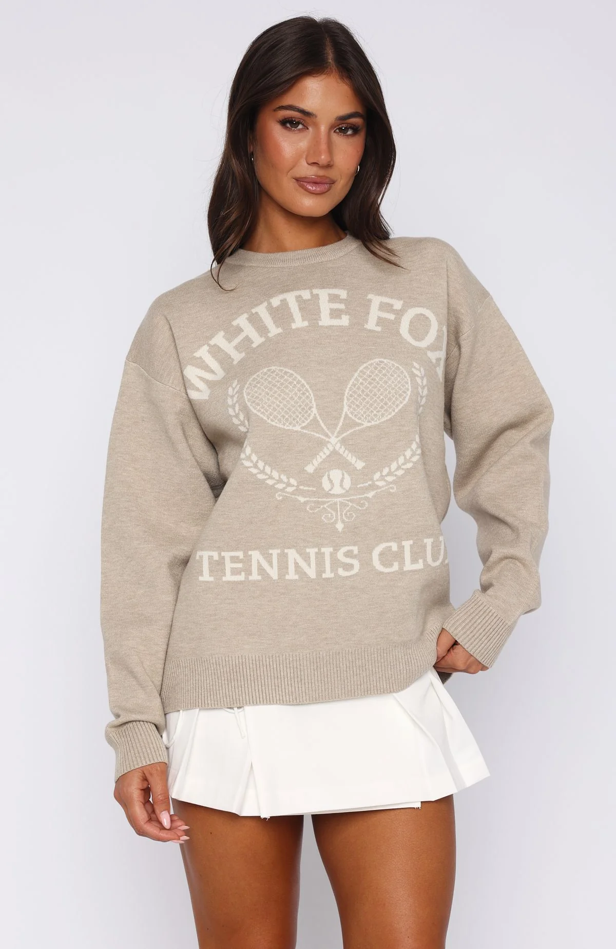 Tennis Club Knit Sweater Stone - White Fox Boutique