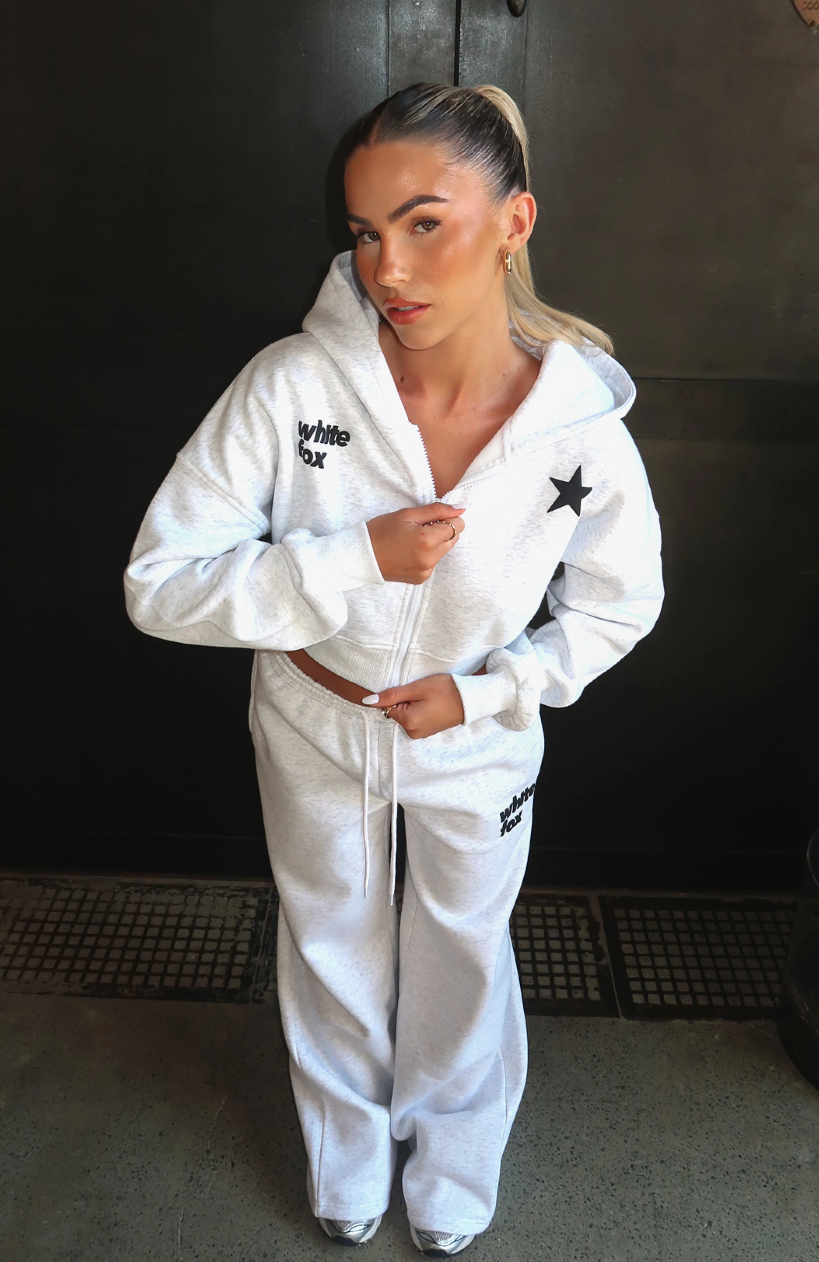 From The Archives Charli Cropped Zip Front Hoodie Grey Marle - White Fox Boutique