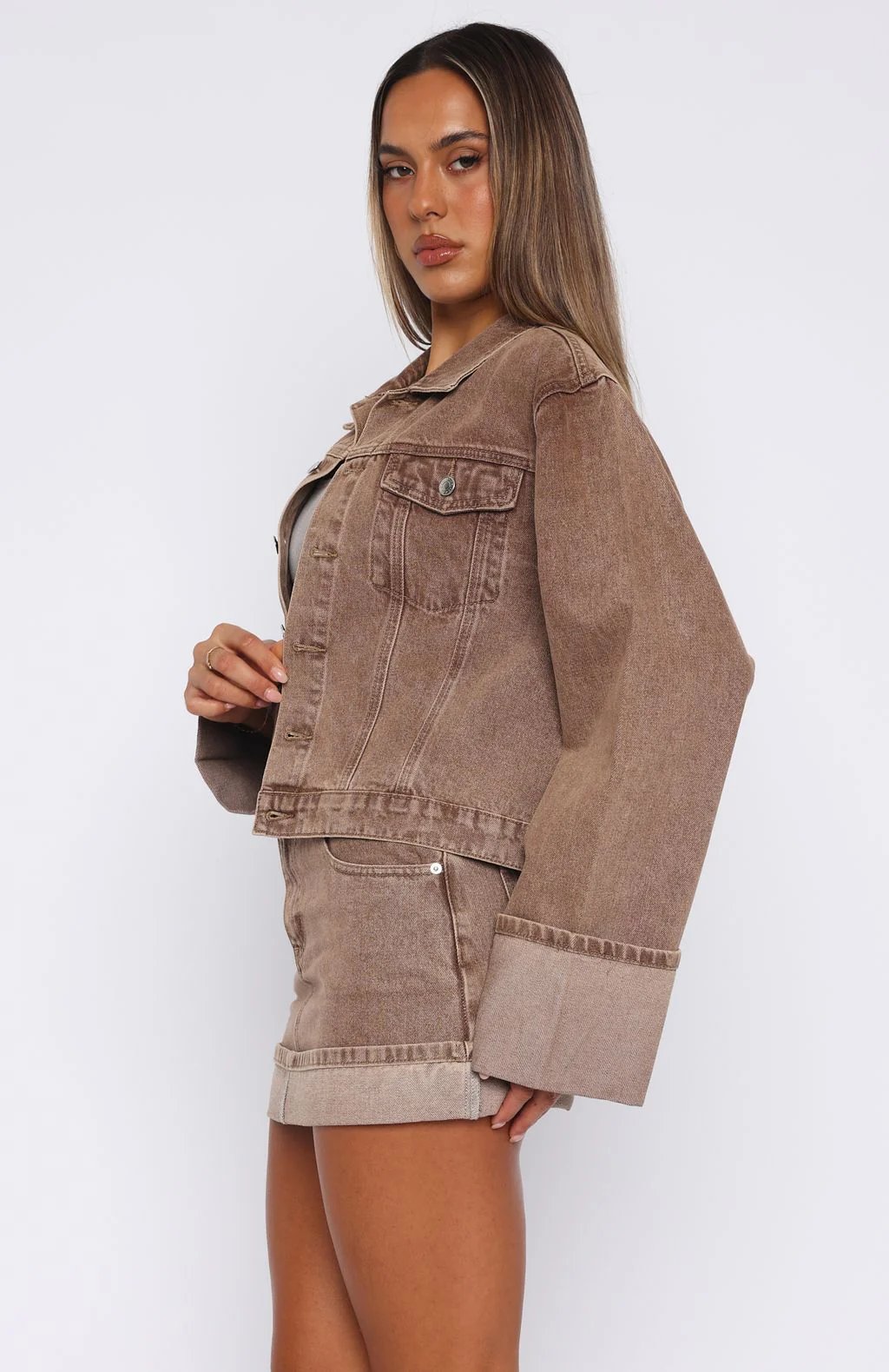 Charlotte Denim Jacket Tan Wash - White Fox Boutique
