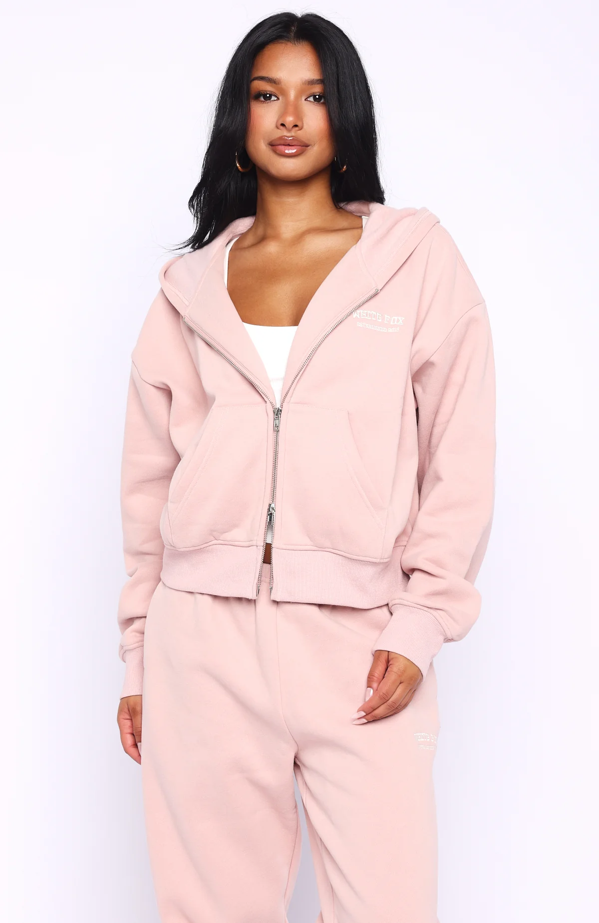 Can't Miss It Boxy Zip Front Hoodie Dusty Pink - White Fox Boutique