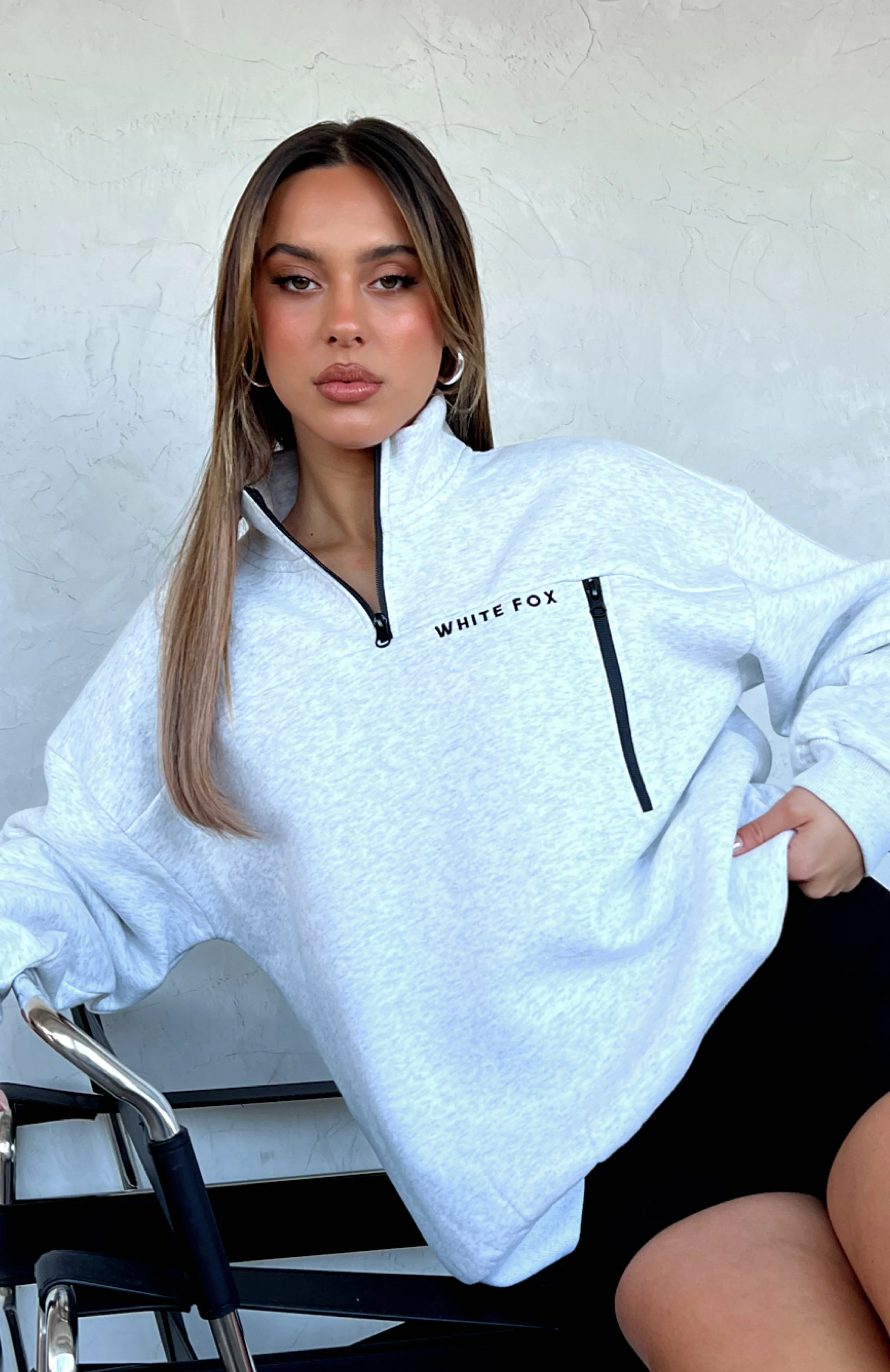 Where Did You Go Zip Front Sweater Grey Marle - White Fox Boutique