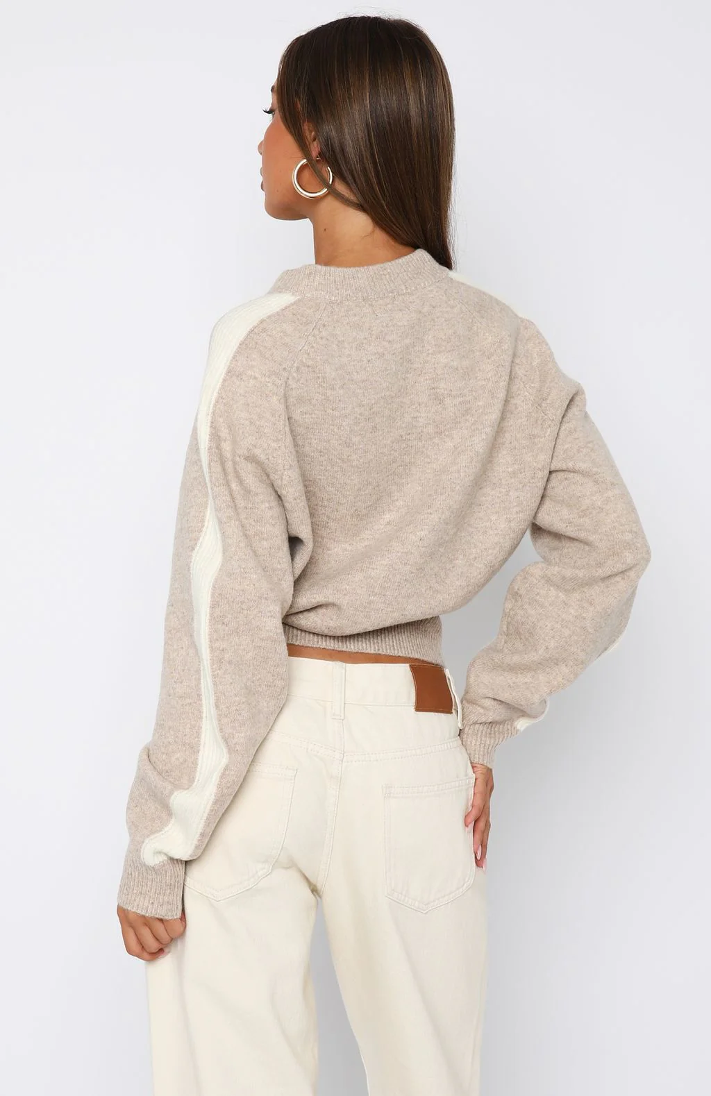 Stripe Me Down Knit Jacket Oat/White - White Fox Boutique