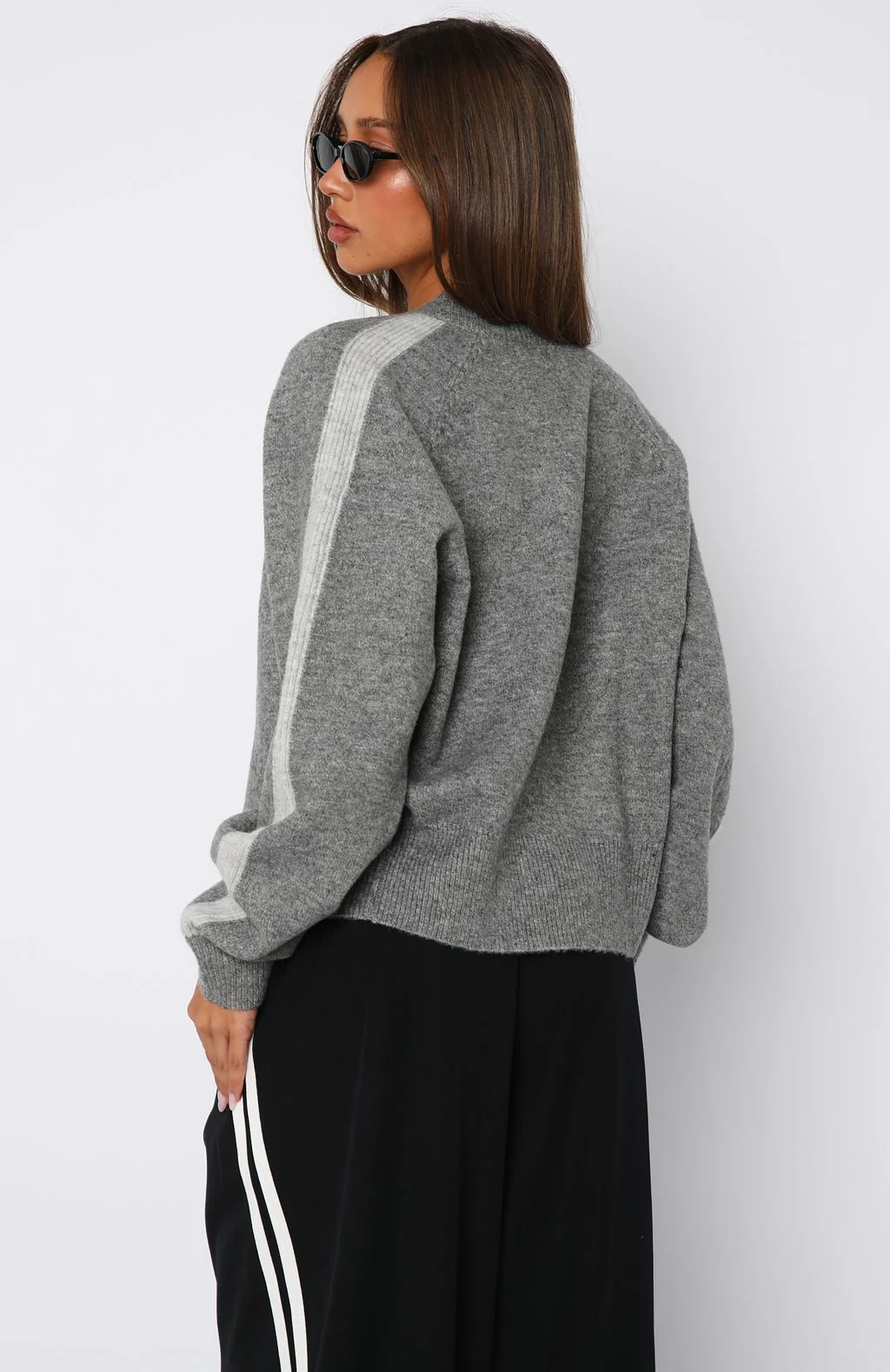 Stripe Me Down Knit Jacket Charcoal/Grey - White Fox Boutique