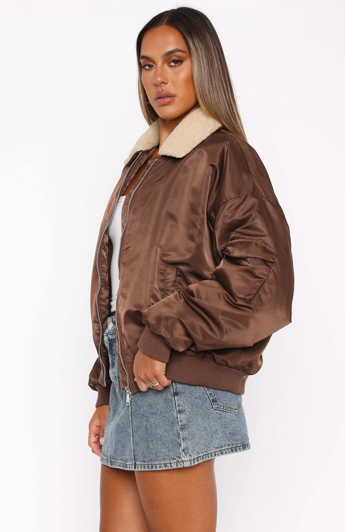 No Airtime Bomber Jacket Chocolate - White Fox Boutique