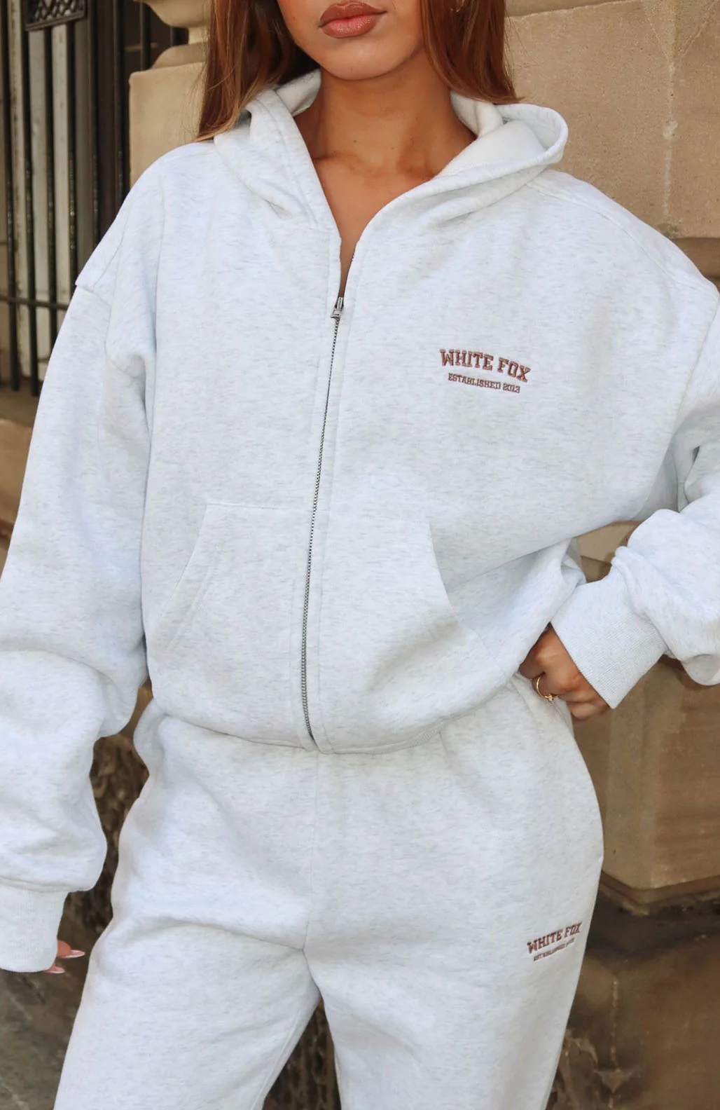 Can't Miss It Boxy Zip Front Hoodie Grey Marle/Rose Gold - White Fox Boutique