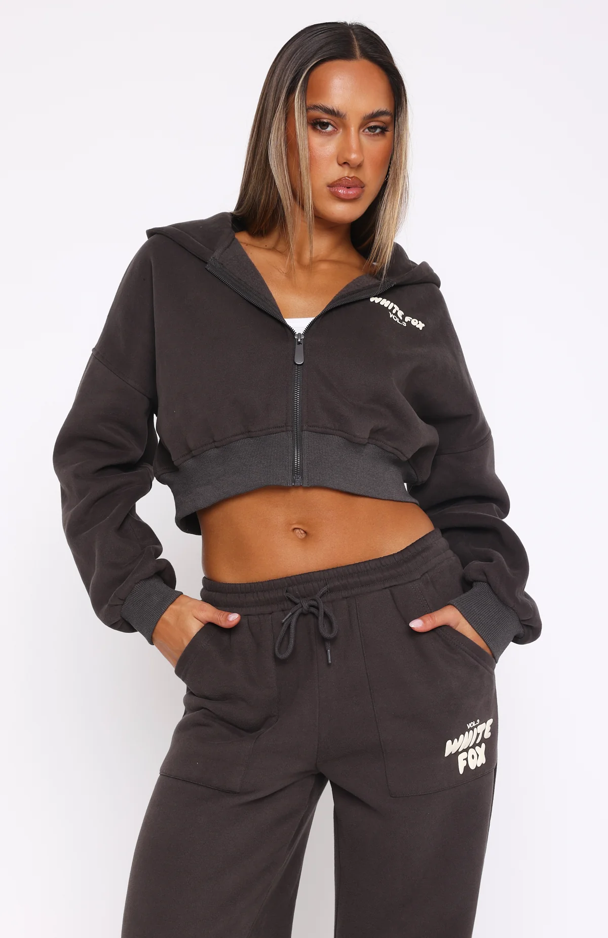Offstage Cropped Zip Hoodie Shadow - White Fox Boutique