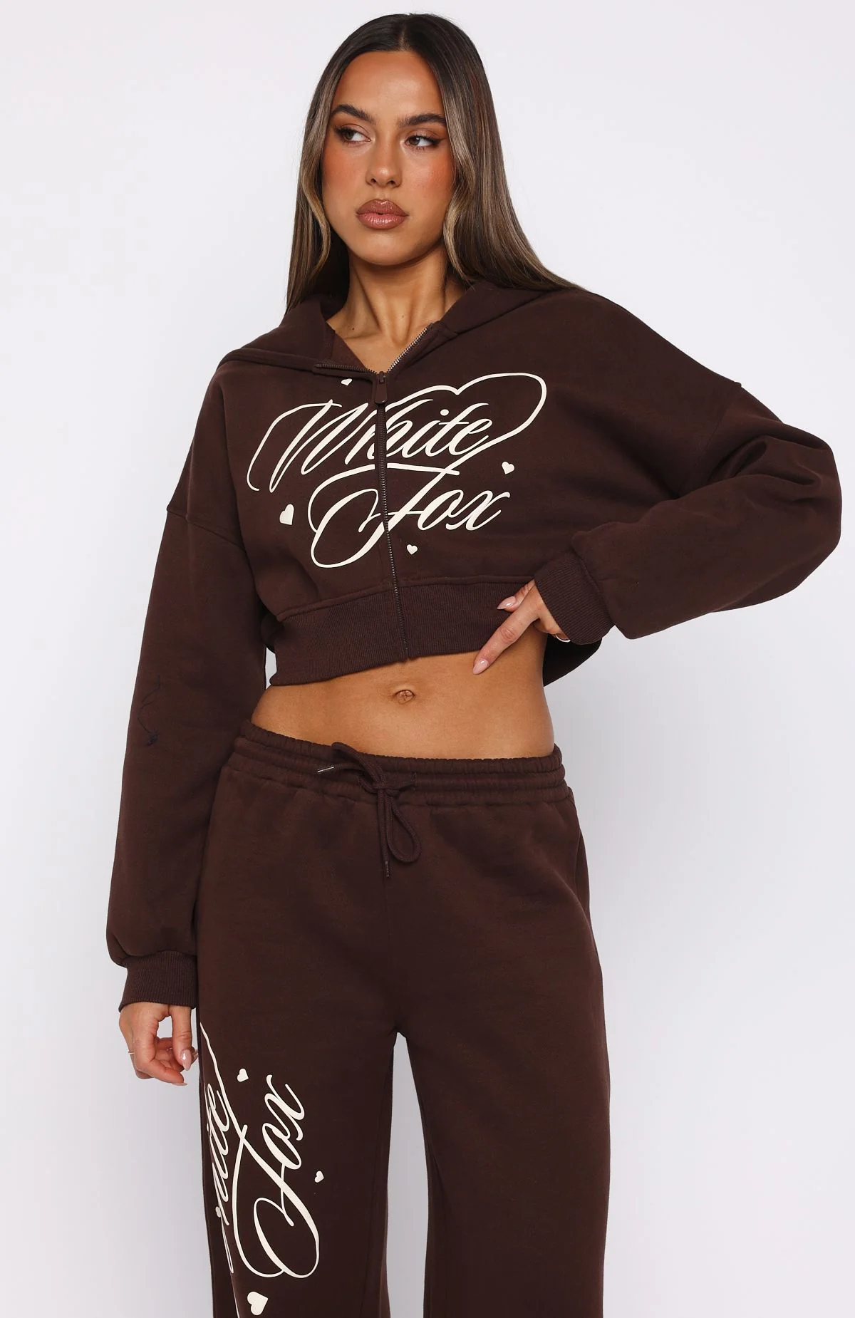 Love You Regardless Cropped Zip Front Hoodie Chocolate - White Fox Boutique