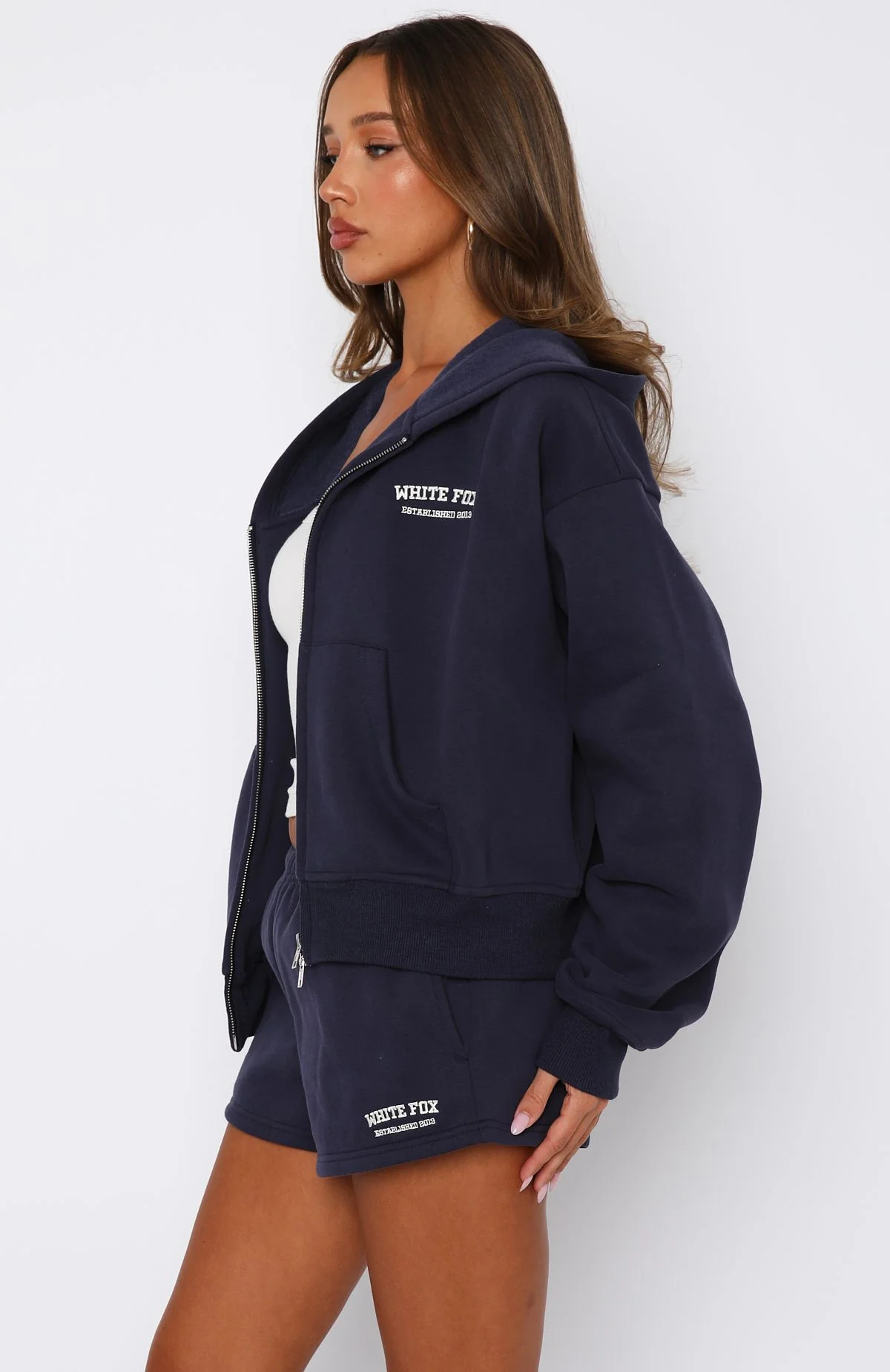 Can't Miss It Boxy Zip Front Hoodie Navy - White Fox Boutique