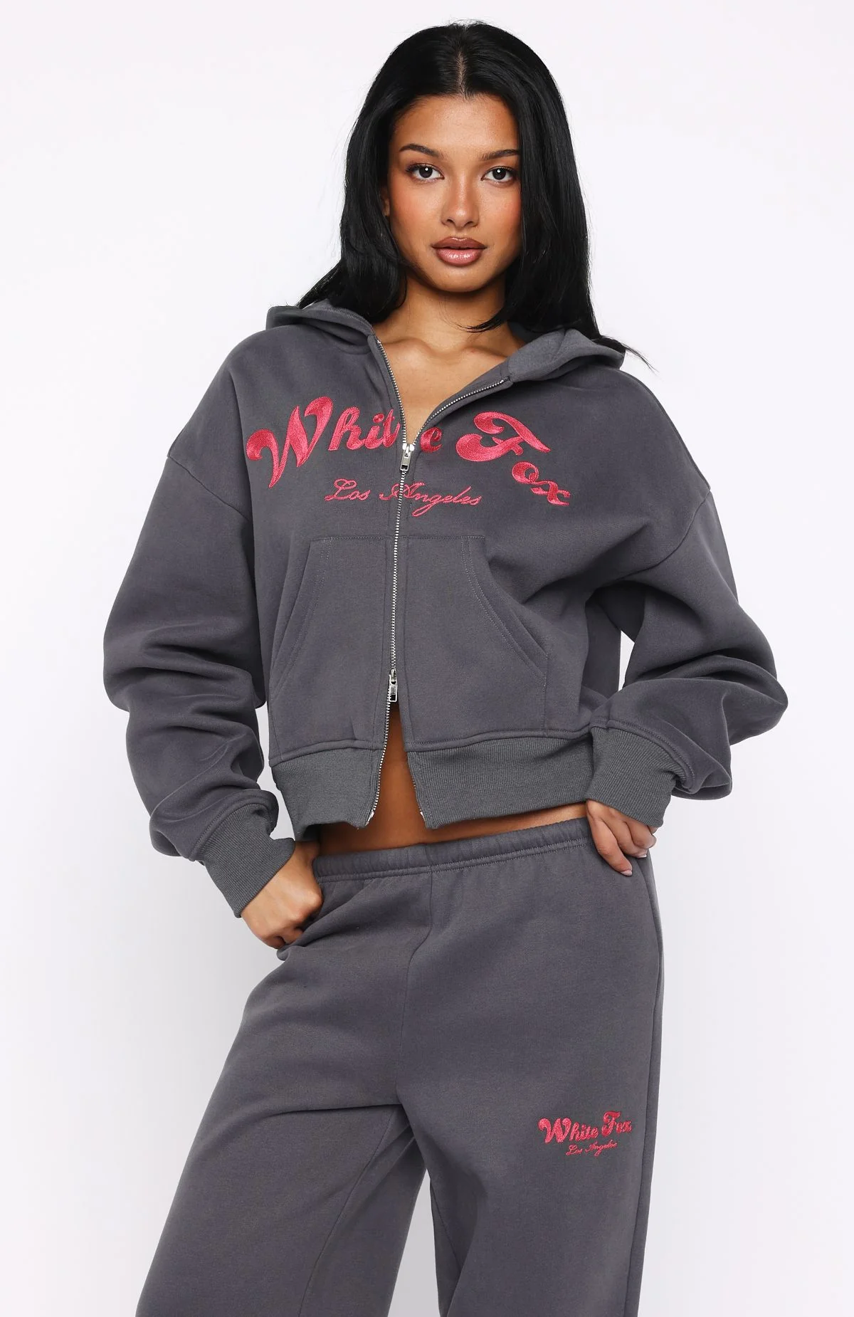 Through Thick And Thin Boxy Zip Front Hoodie Volcanic - White Fox Boutique