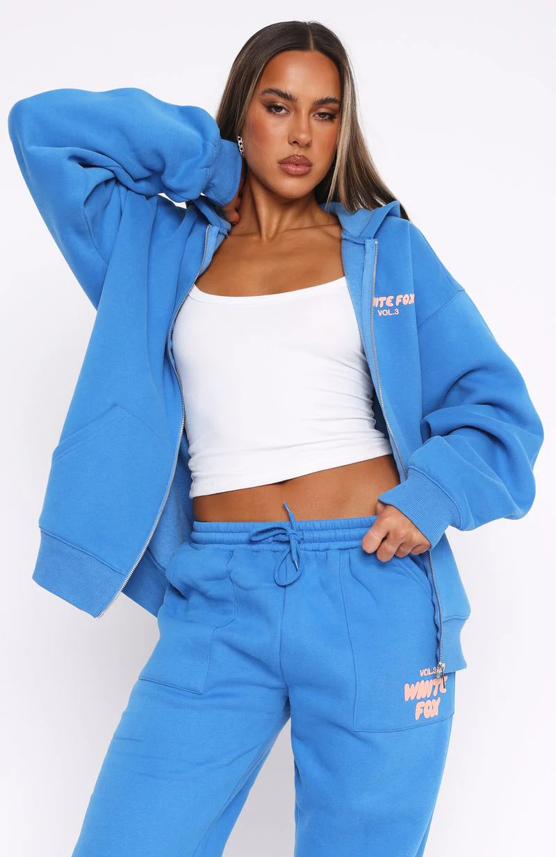 Offstage Zip Front Hoodie Azure - White Fox Boutique