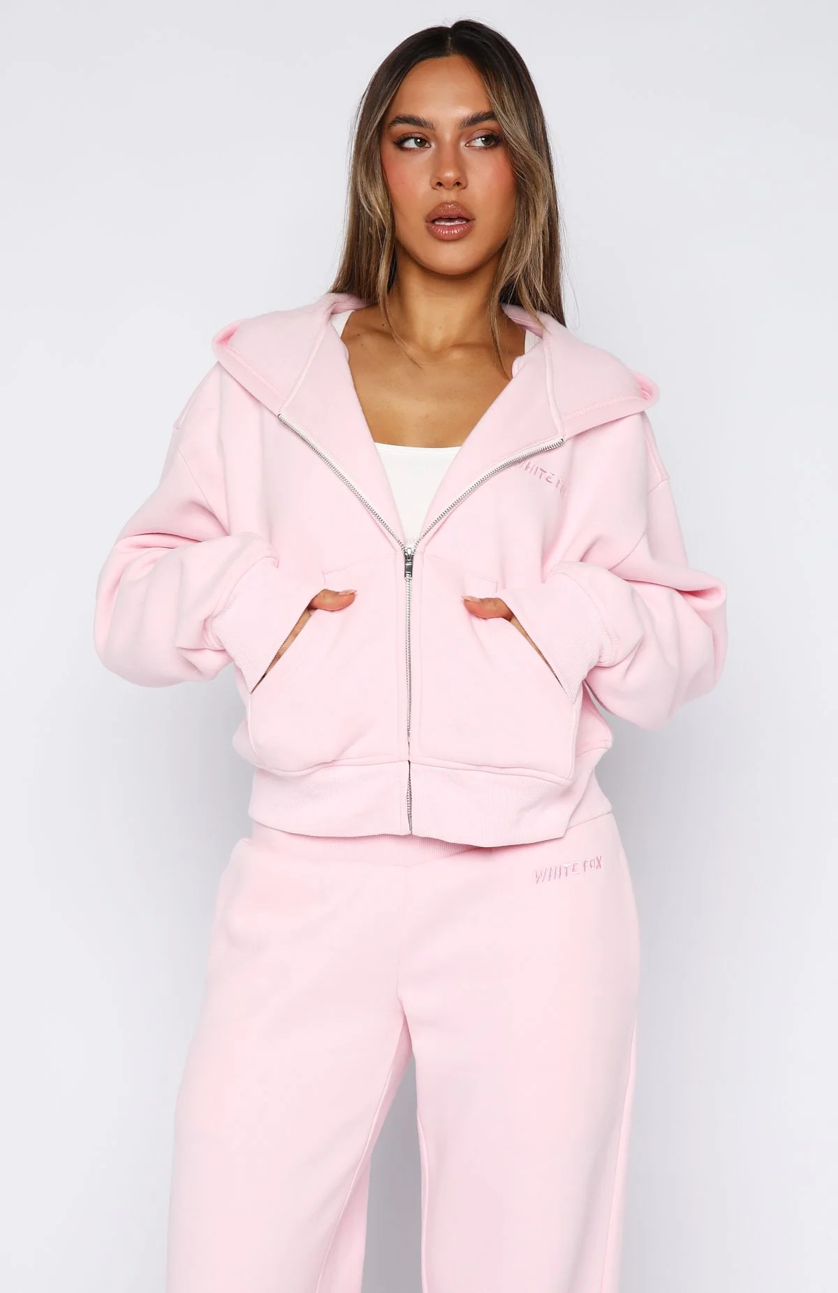 Come A Long Way Boxy Zip Front Hoodie Pink - White Fox Boutique