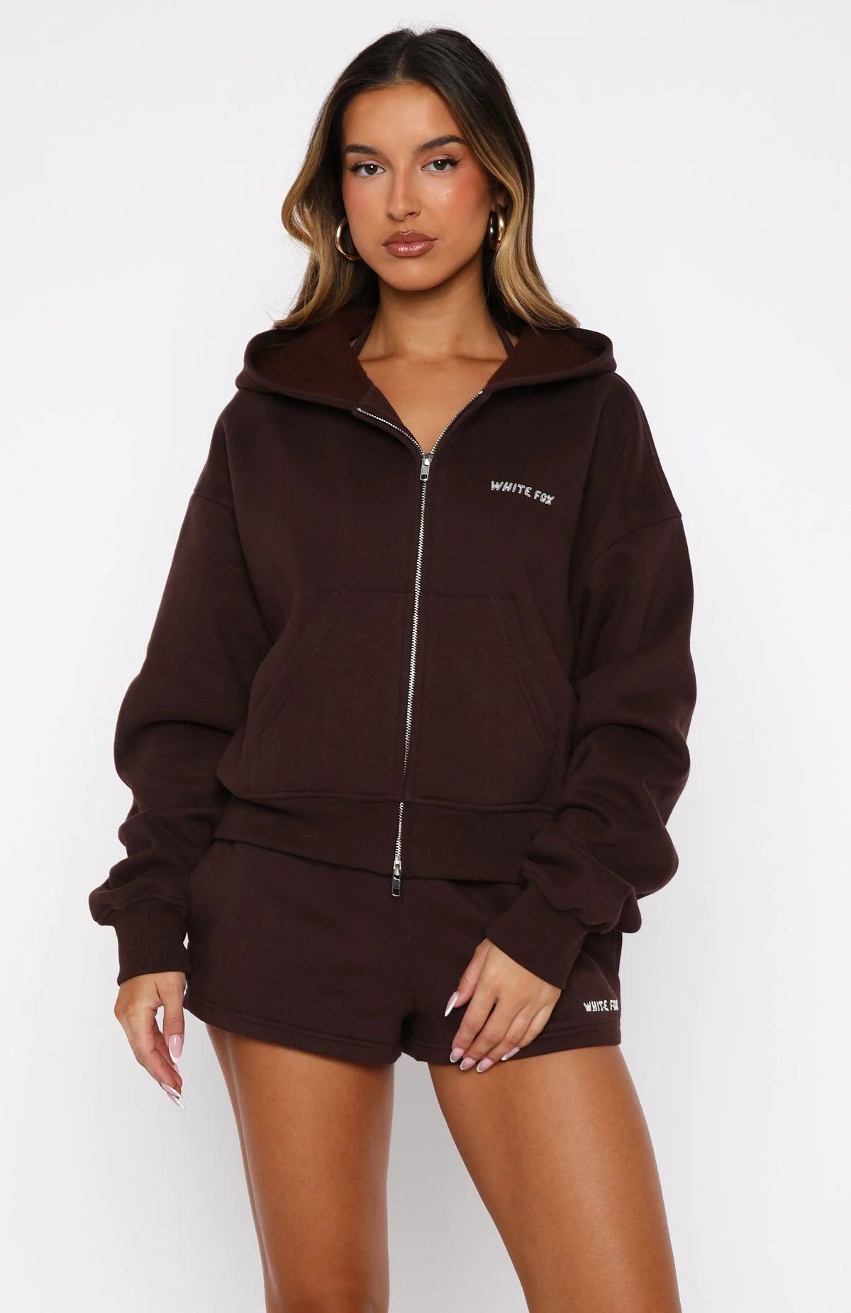 Test Drive Boxy Zip Front Hoodie Chocolate - White Fox Boutique