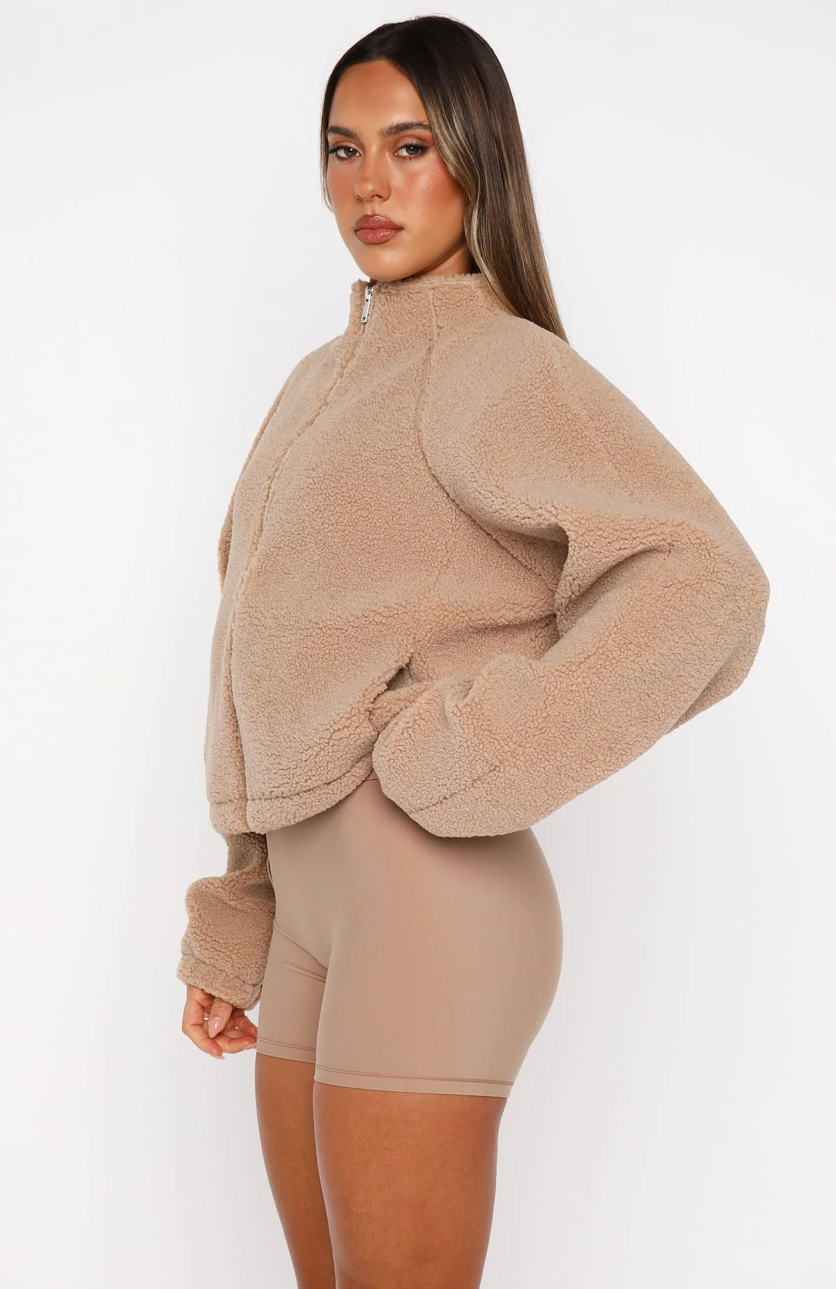 Up The Hill Teddy Zip Up Jacket Caramel - White Fox Boutique
