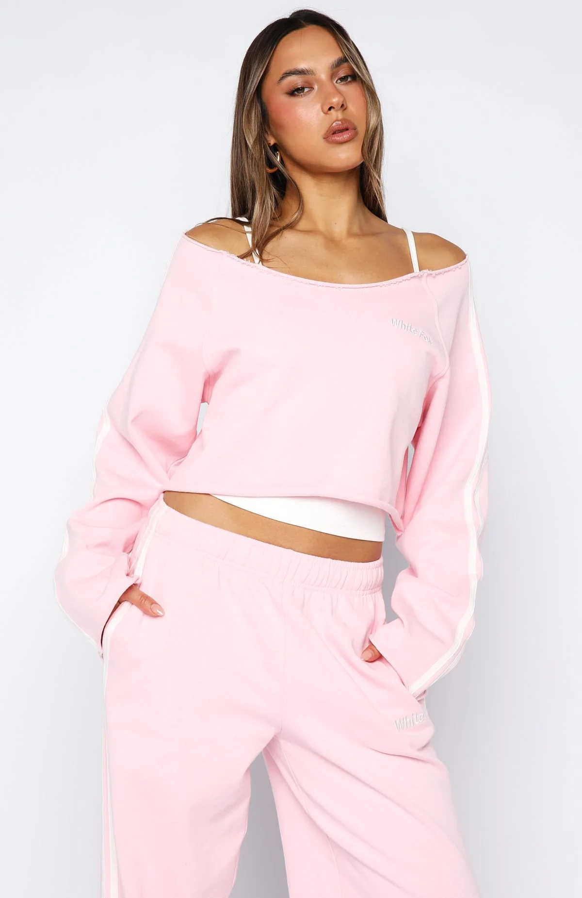 Star Student Cropped Off Shoulder Sweater Pink - White Fox Boutique