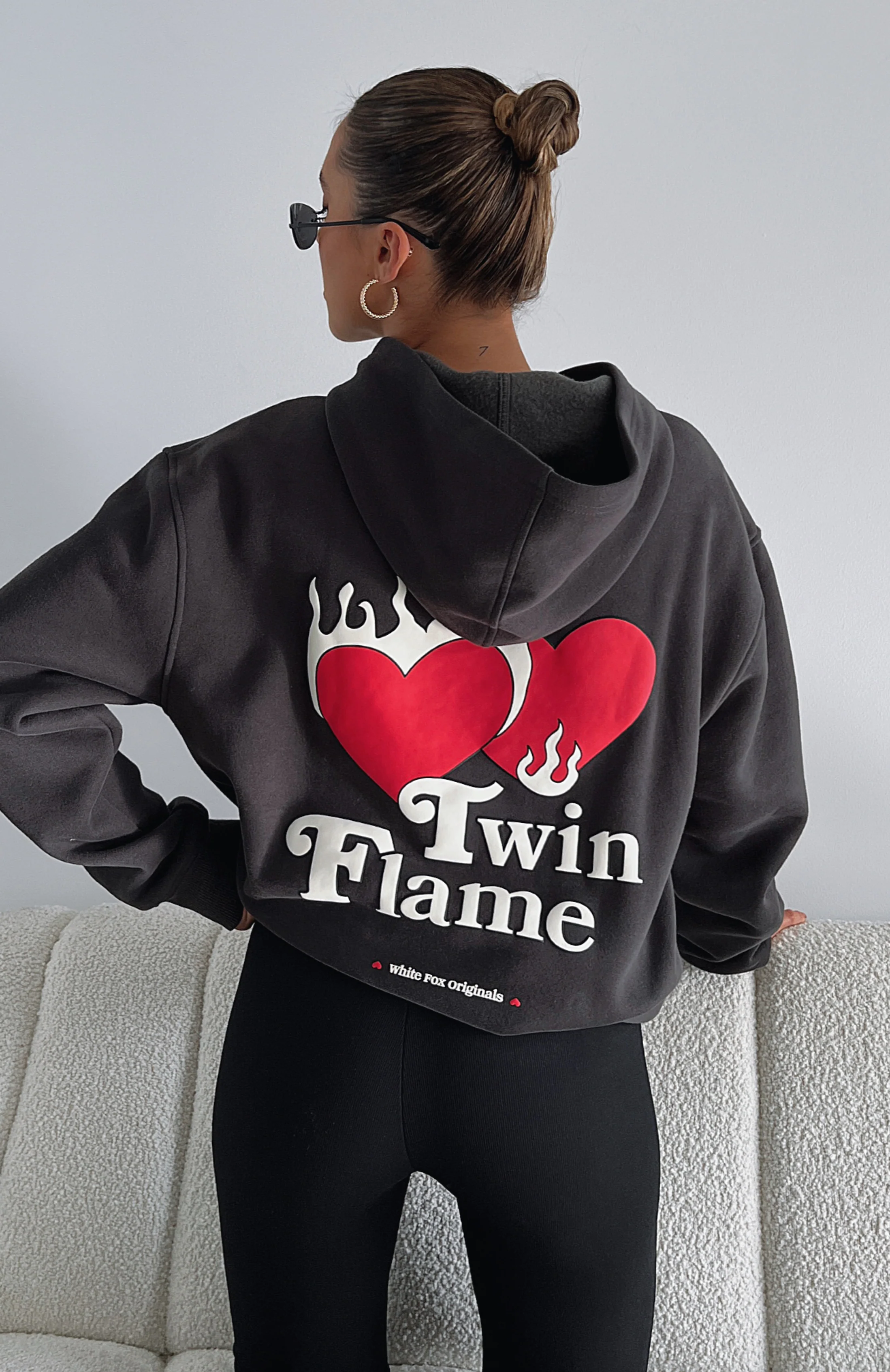 Twin Flame Oversized Hoodie Charcoal - White Fox Boutique