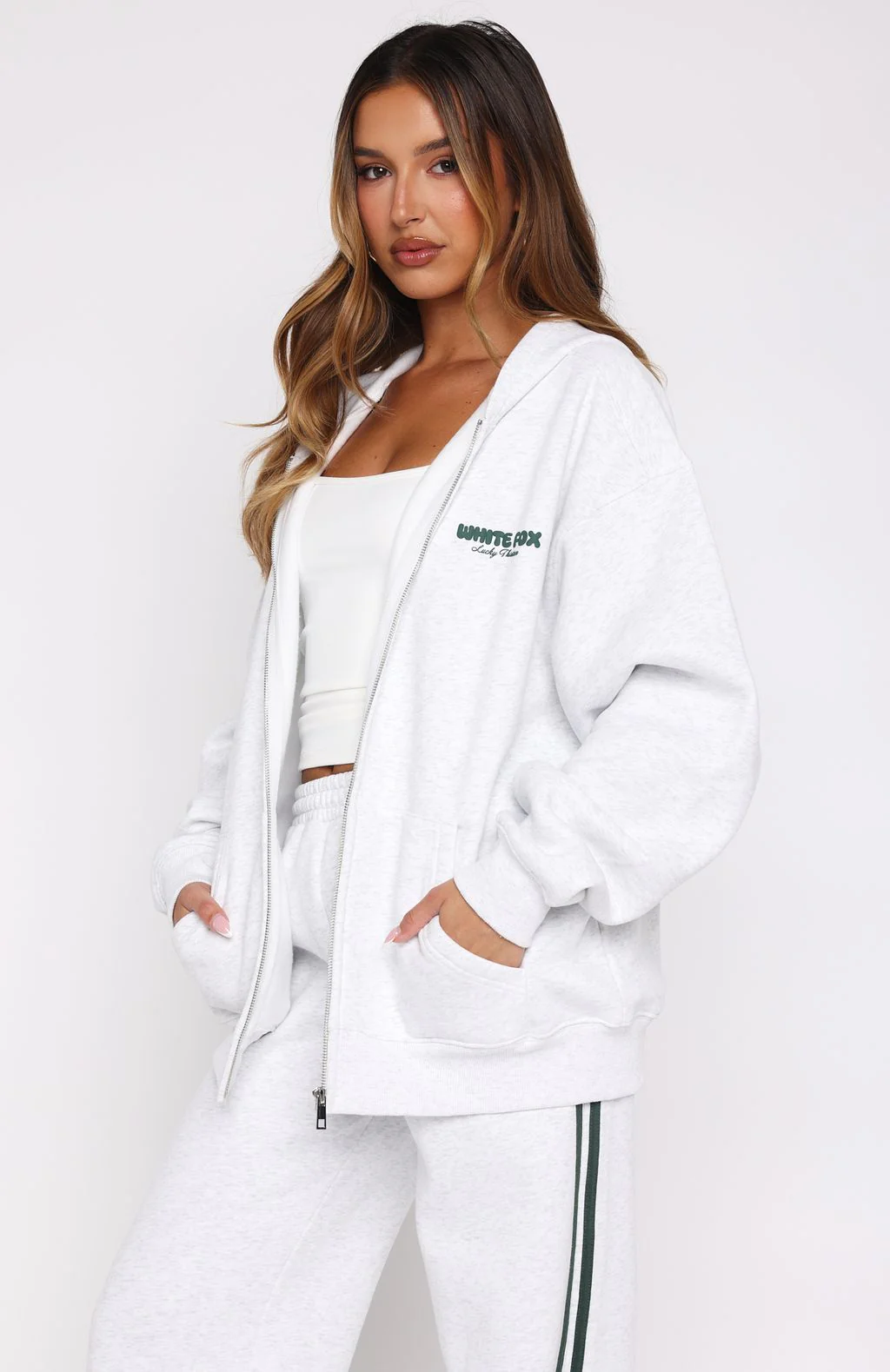 Lucky Thirteen Charise Zip Front Hoodie Grey Marle - White Fox Boutique