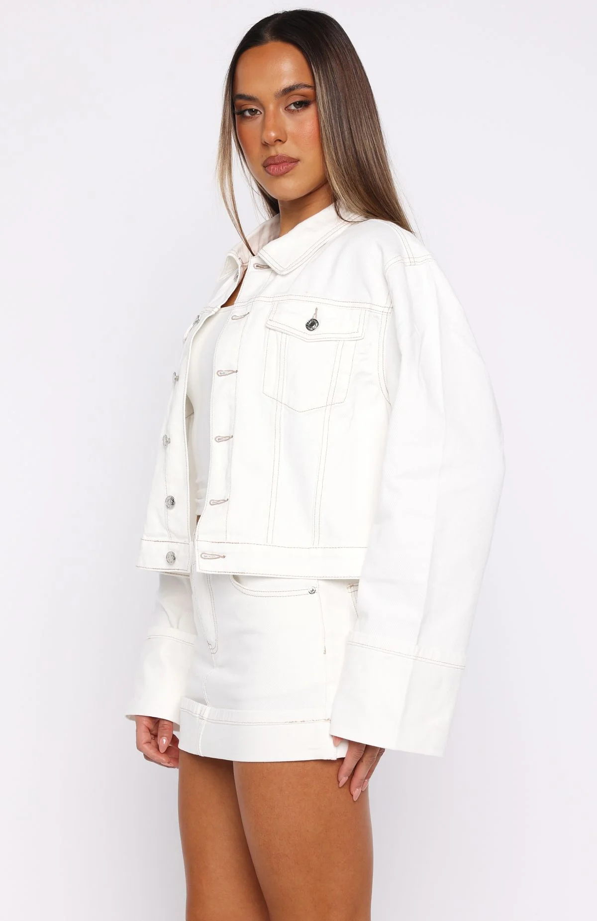 Charlotte Denim Jacket Off White - White Fox Boutique