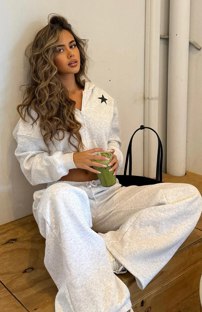 From The Archives Charli Cropped Zip Front Hoodie Grey Marle - White Fox Boutique