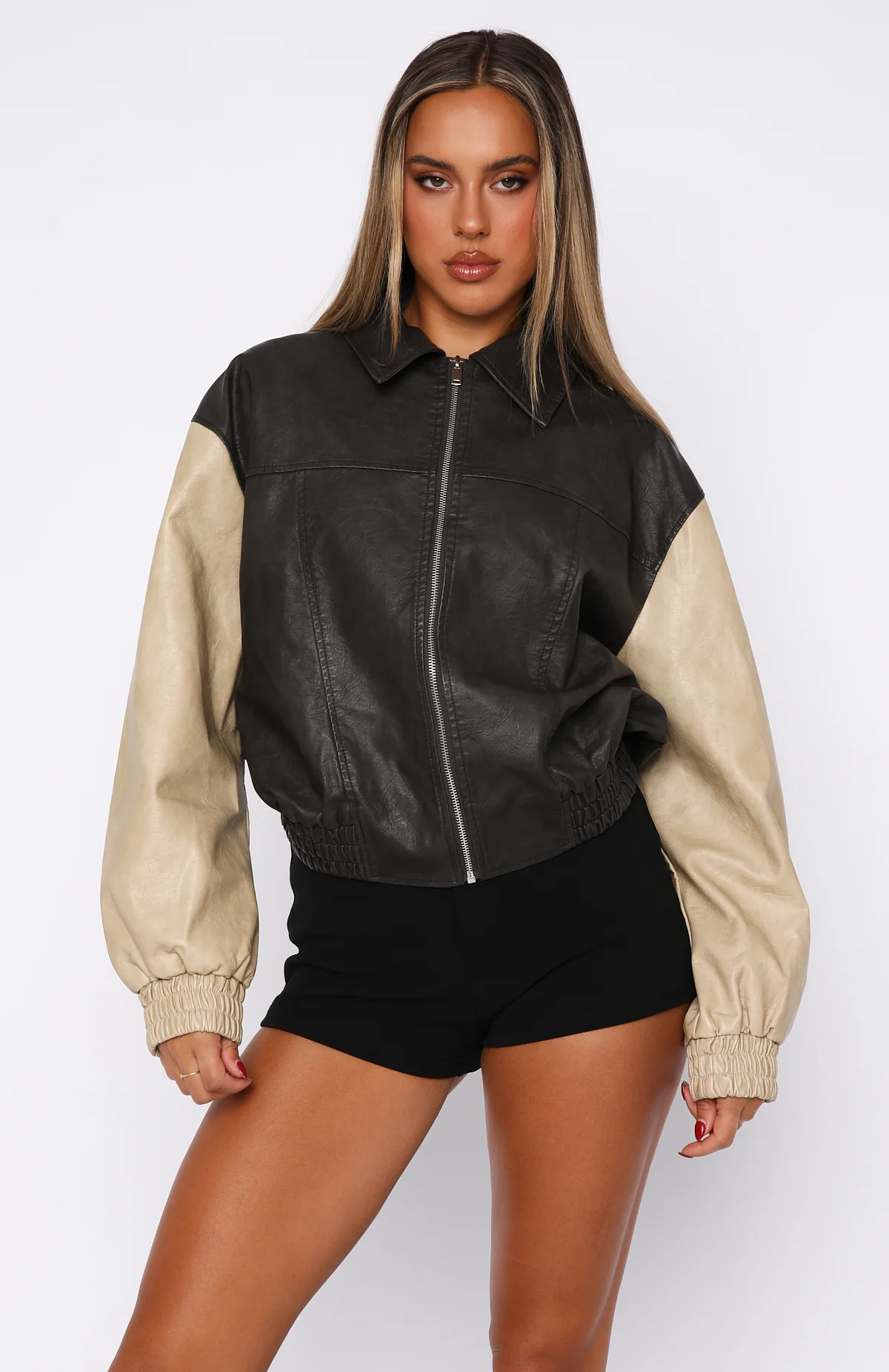 Like A Pro PU Jacket Black/Beige - White Fox Boutique