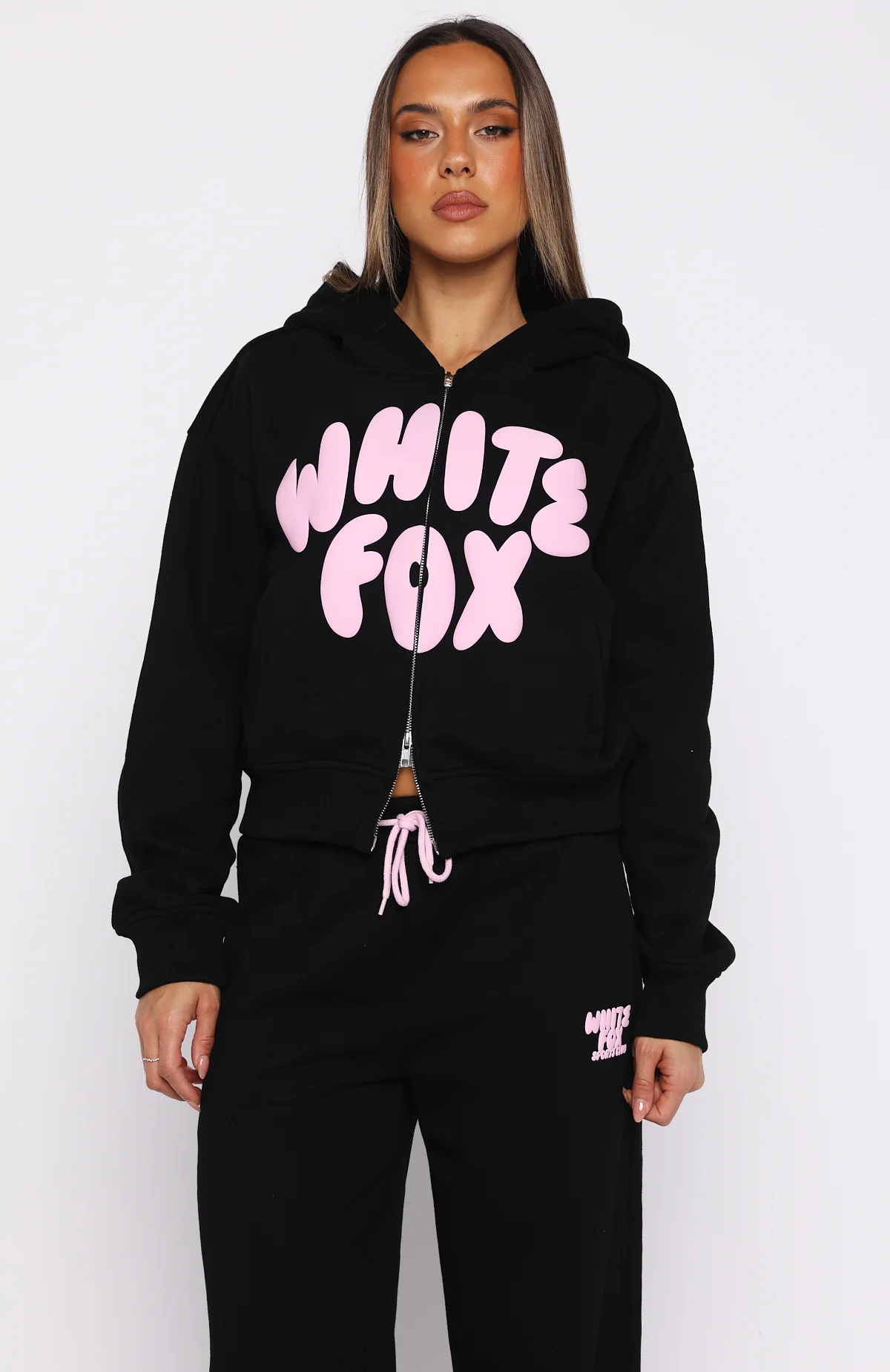 Club 14 Allie Boxy Zip Front Hoodie Black - White Fox Boutique