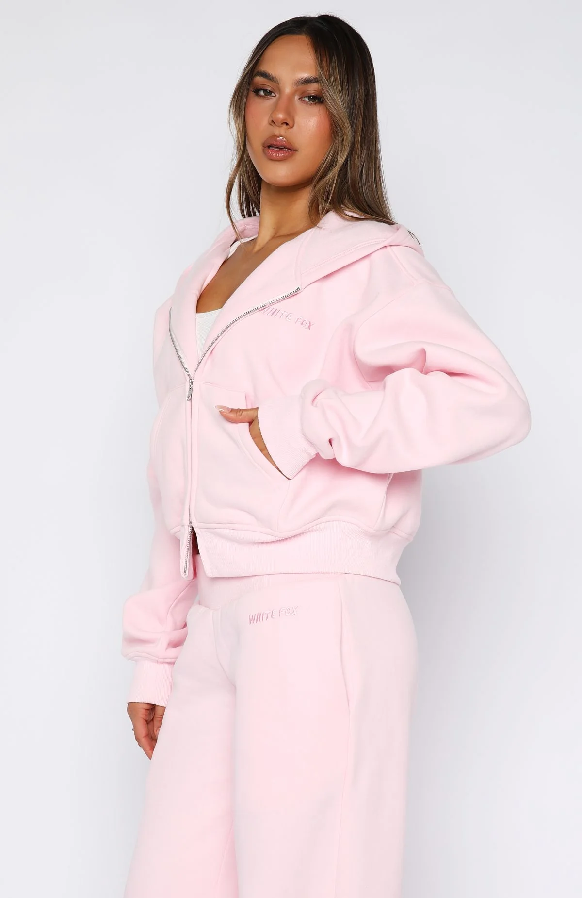 Come A Long Way Boxy Zip Front Hoodie Pink - White Fox Boutique